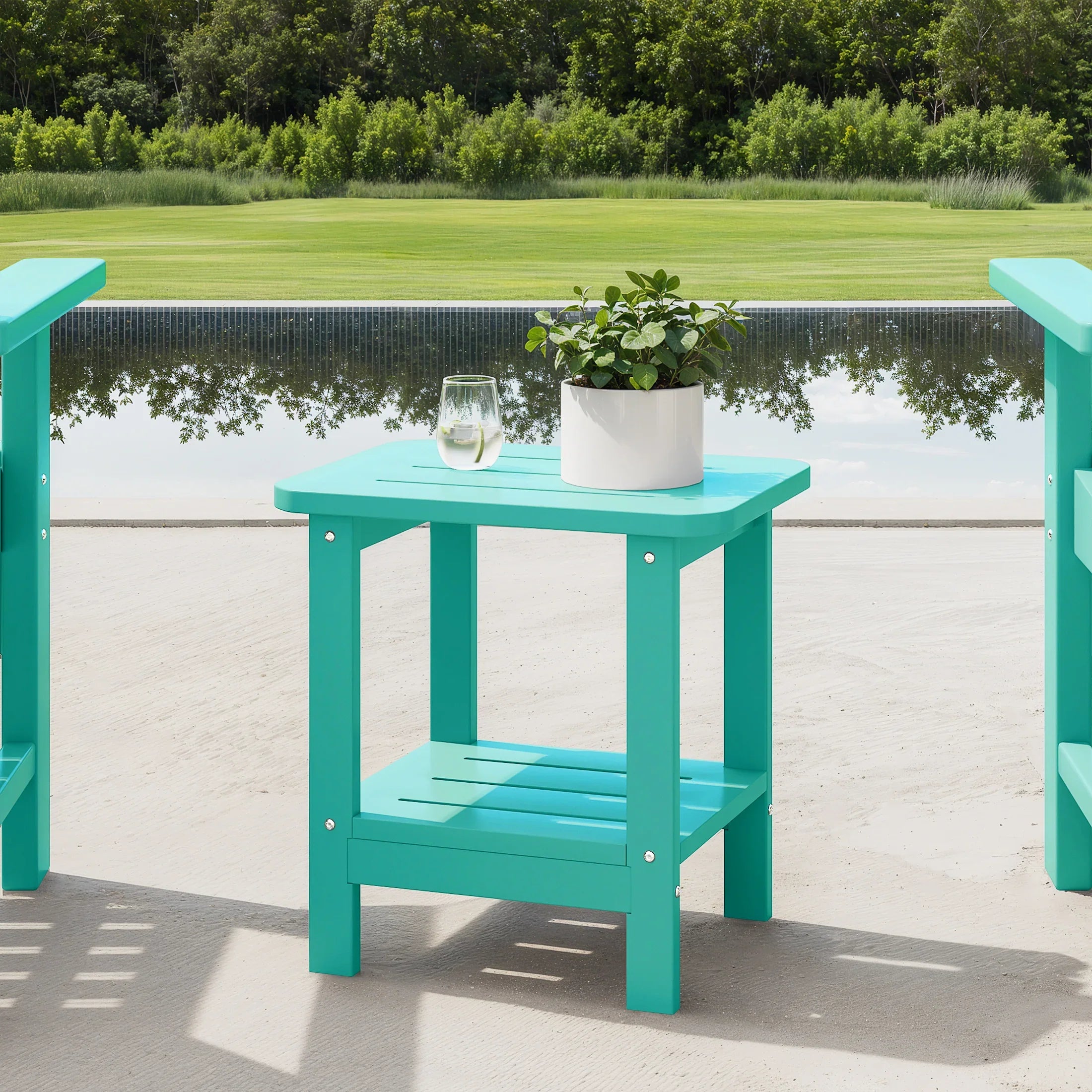 Lago 2-Tier Outdoor HDPE Modern Adirondack Square Patio Side Table