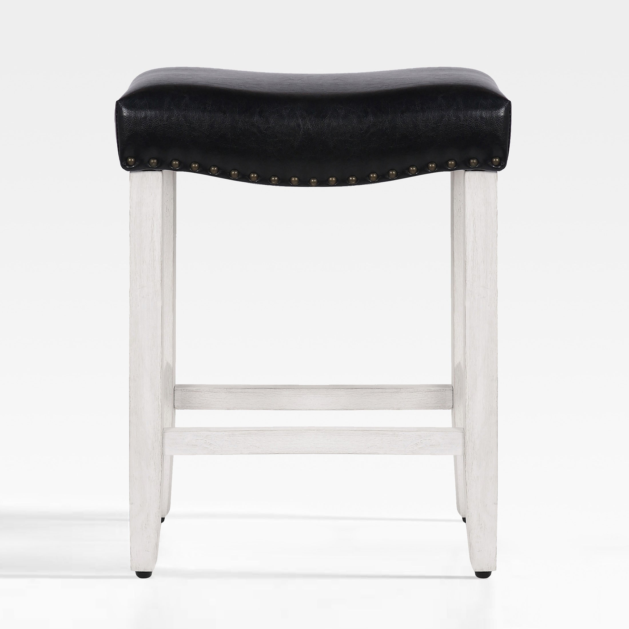 Bulmon 24" upholstered nail head bar counter stool with Antique White color legs