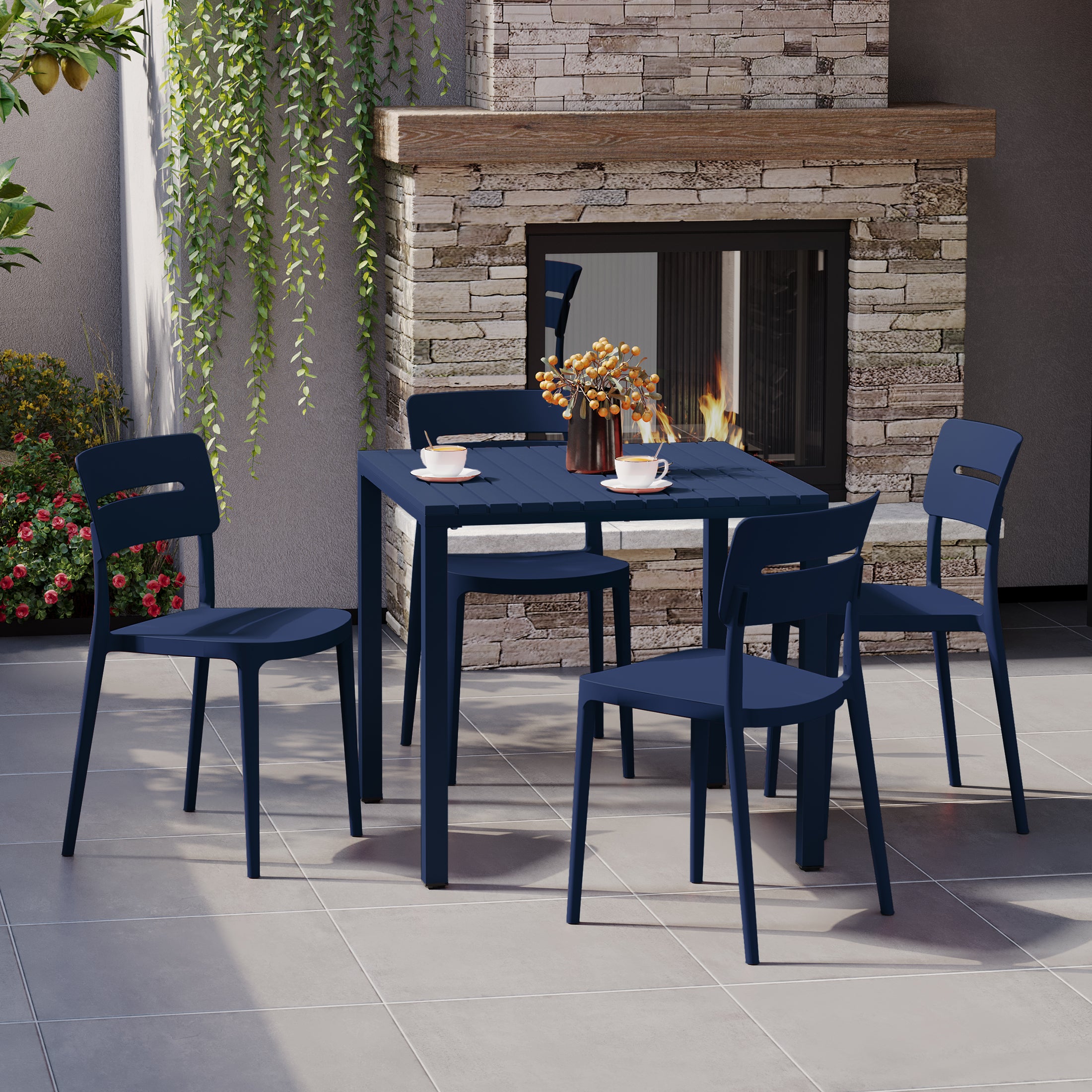 Sunshine 5-Piece Outdoor Metal Frame Dining Table Patio Set with Stackable Patio Dining Chairs