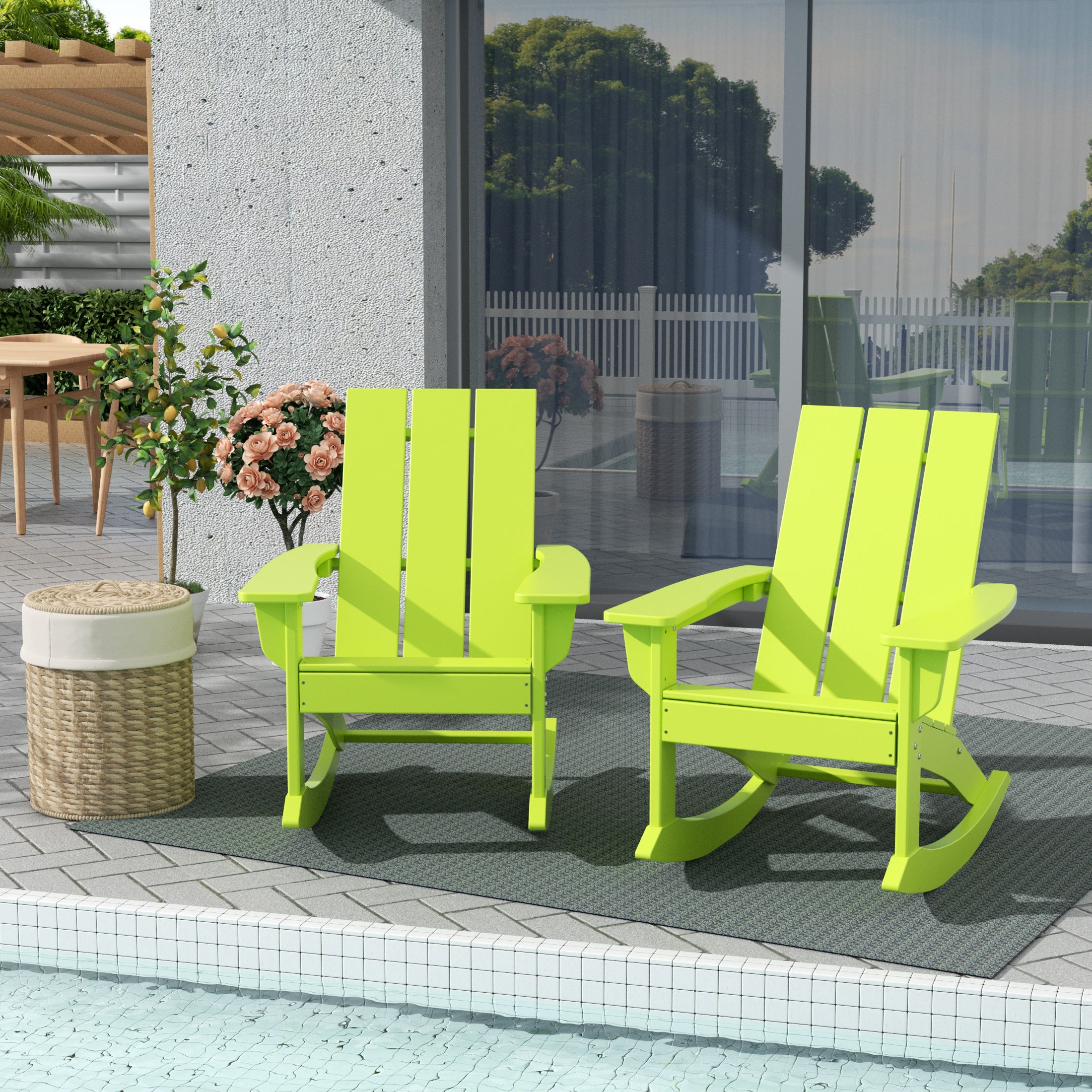 Palms Outdoor Patio Modern Adirondack Rocking Chair (Set of 2)