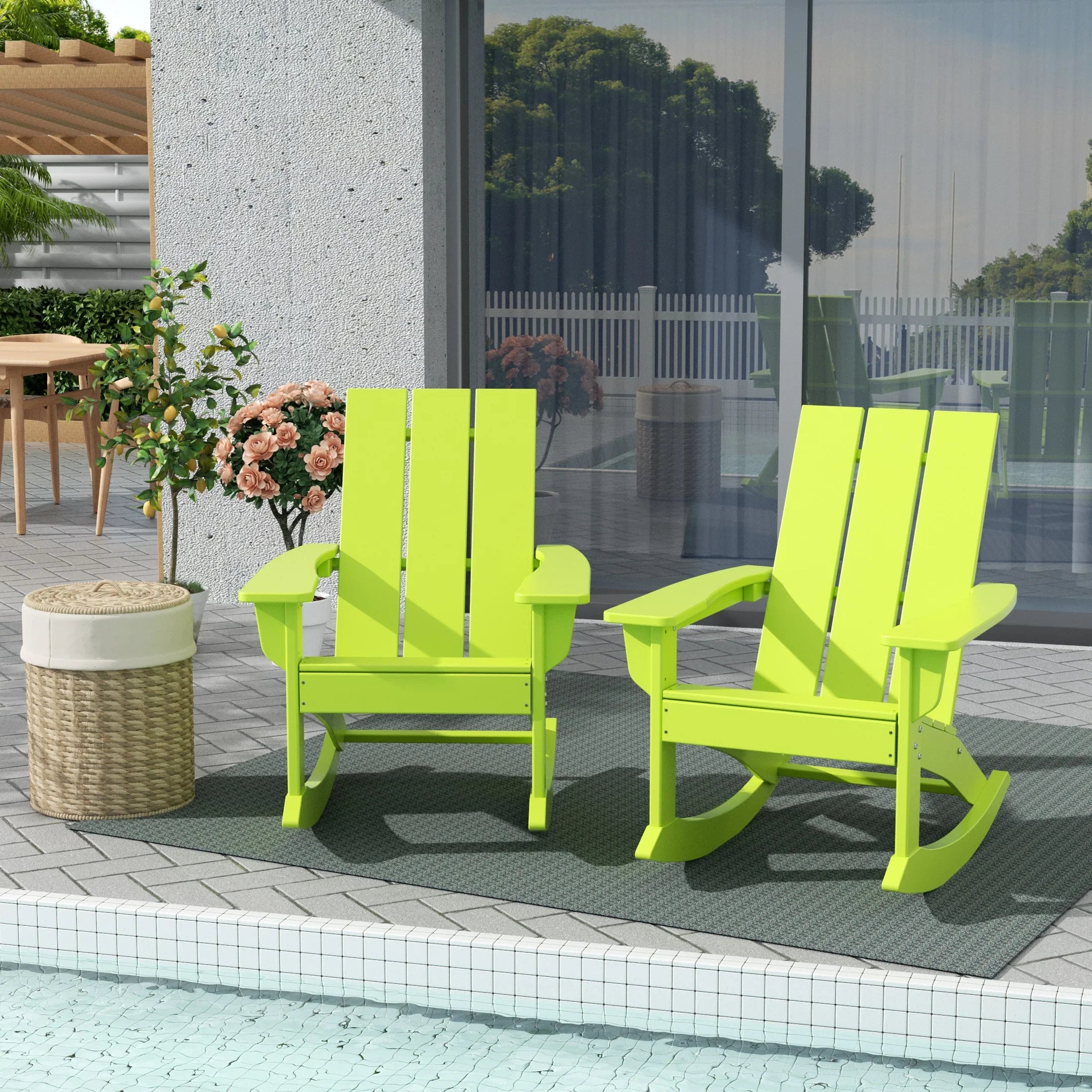 Palms Outdoor Patio Modern Adirondack Rocking Chair (Set of 2)