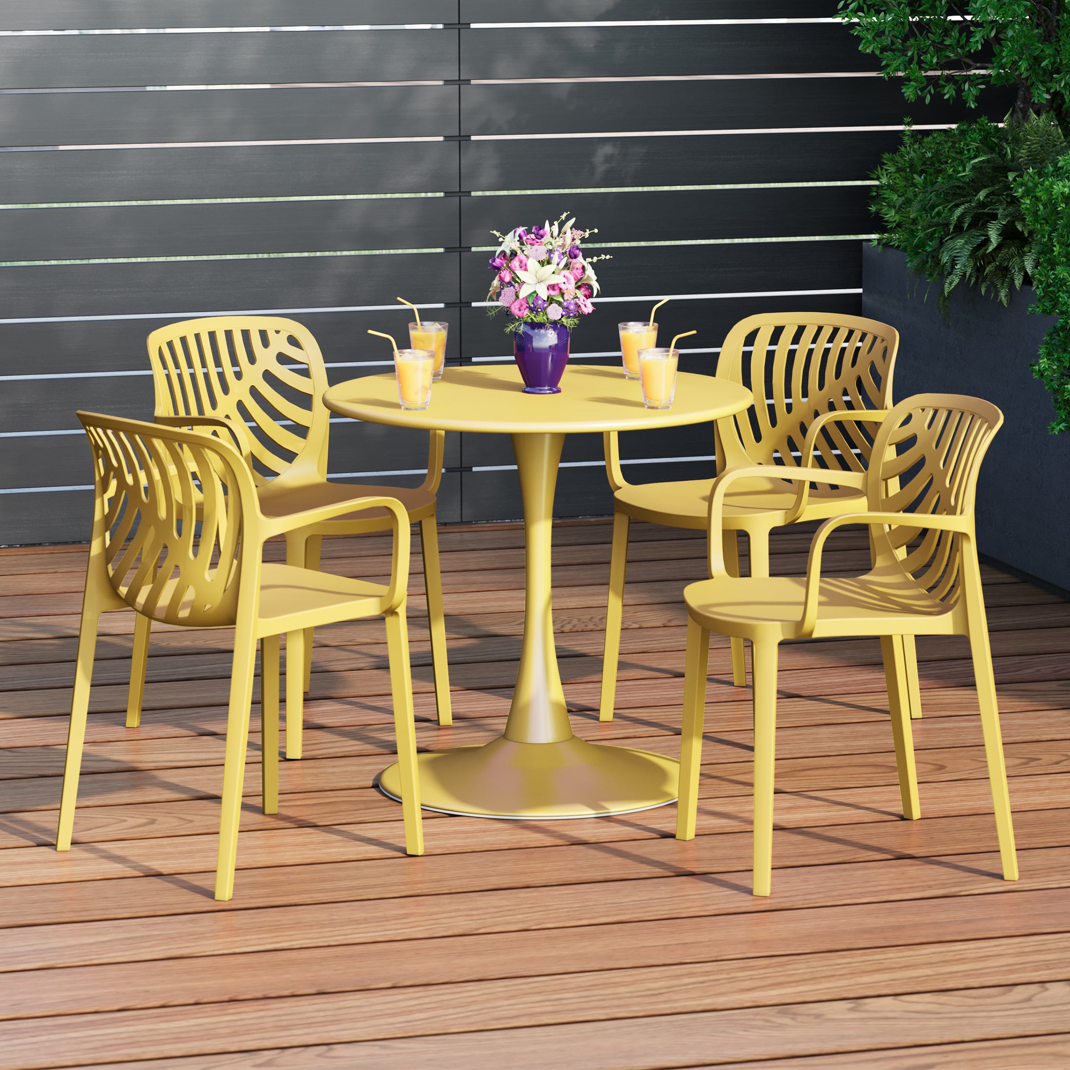 Sunshine 5-Piece Outdoor Indoor Metal Patio Dining Table Set With Stackable Patio Arm Chairs