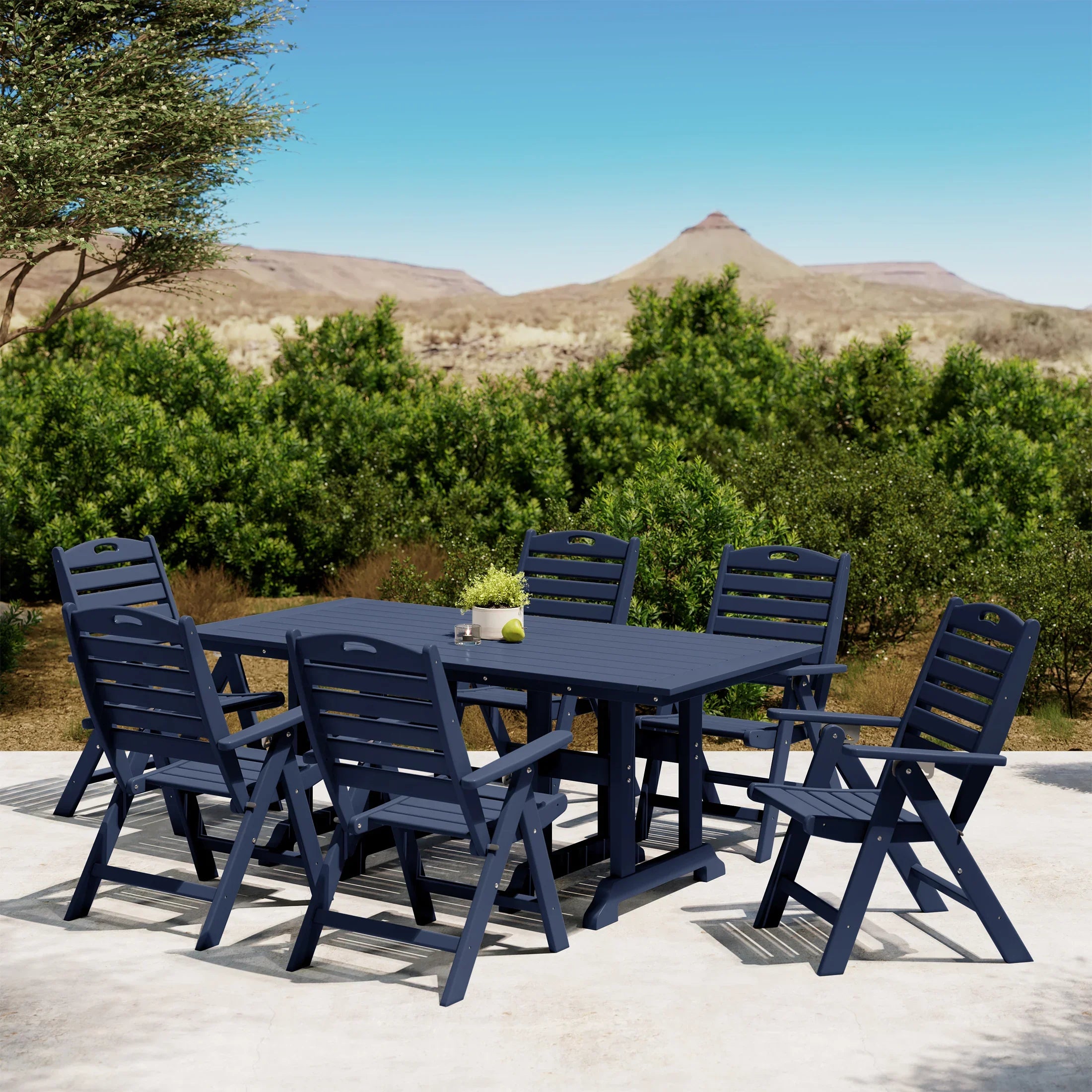 Paradise 7-Piece HDPE Rectangular Patio Dining Table Set with Foldable Chairs