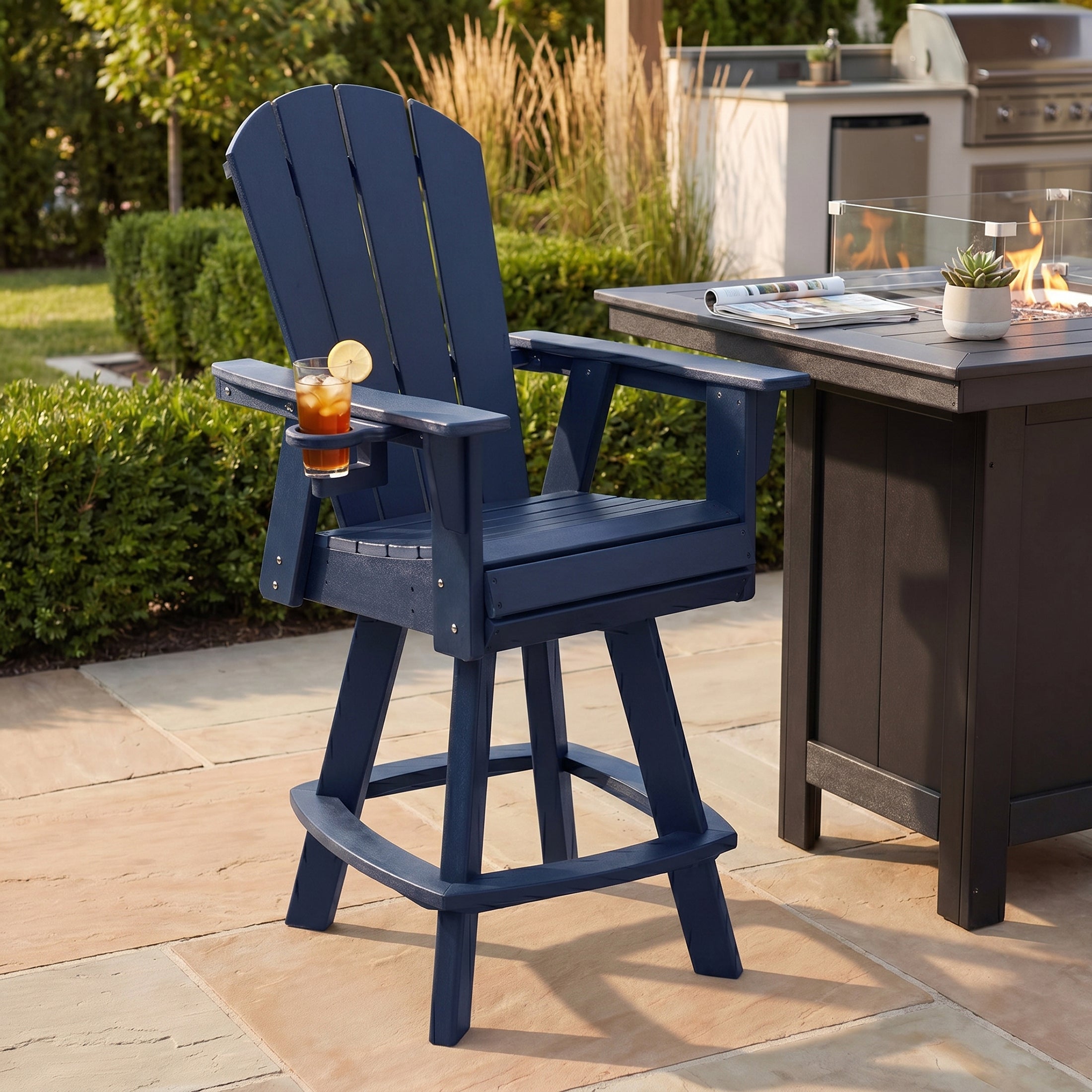Paradise Outdoor HDPE Swivel Adirondack Bar Height Chair With Cup Holder