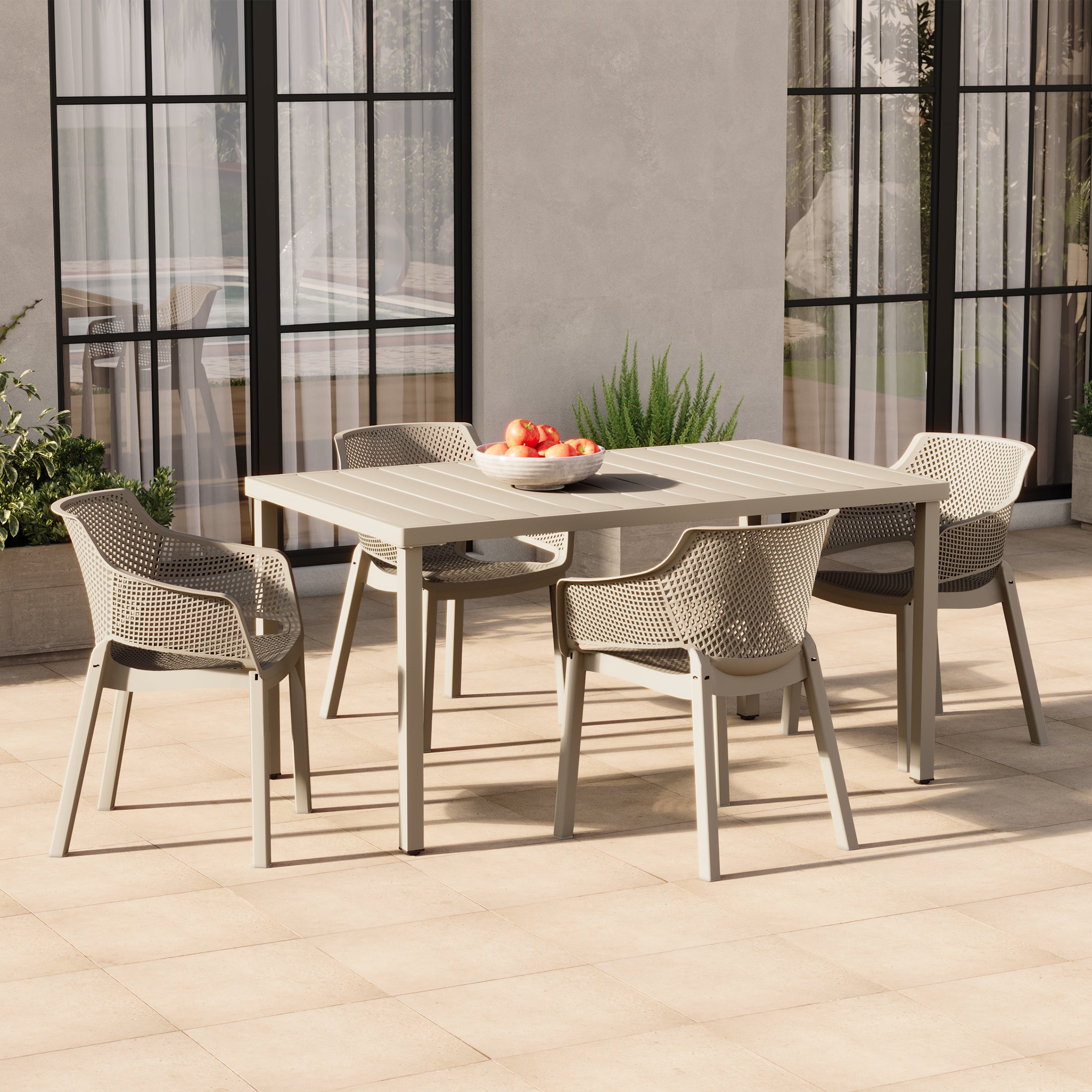 Sunshine Outdoor Modern Stackable Plastic Resin Patio Dining Armchair (Set of 4)