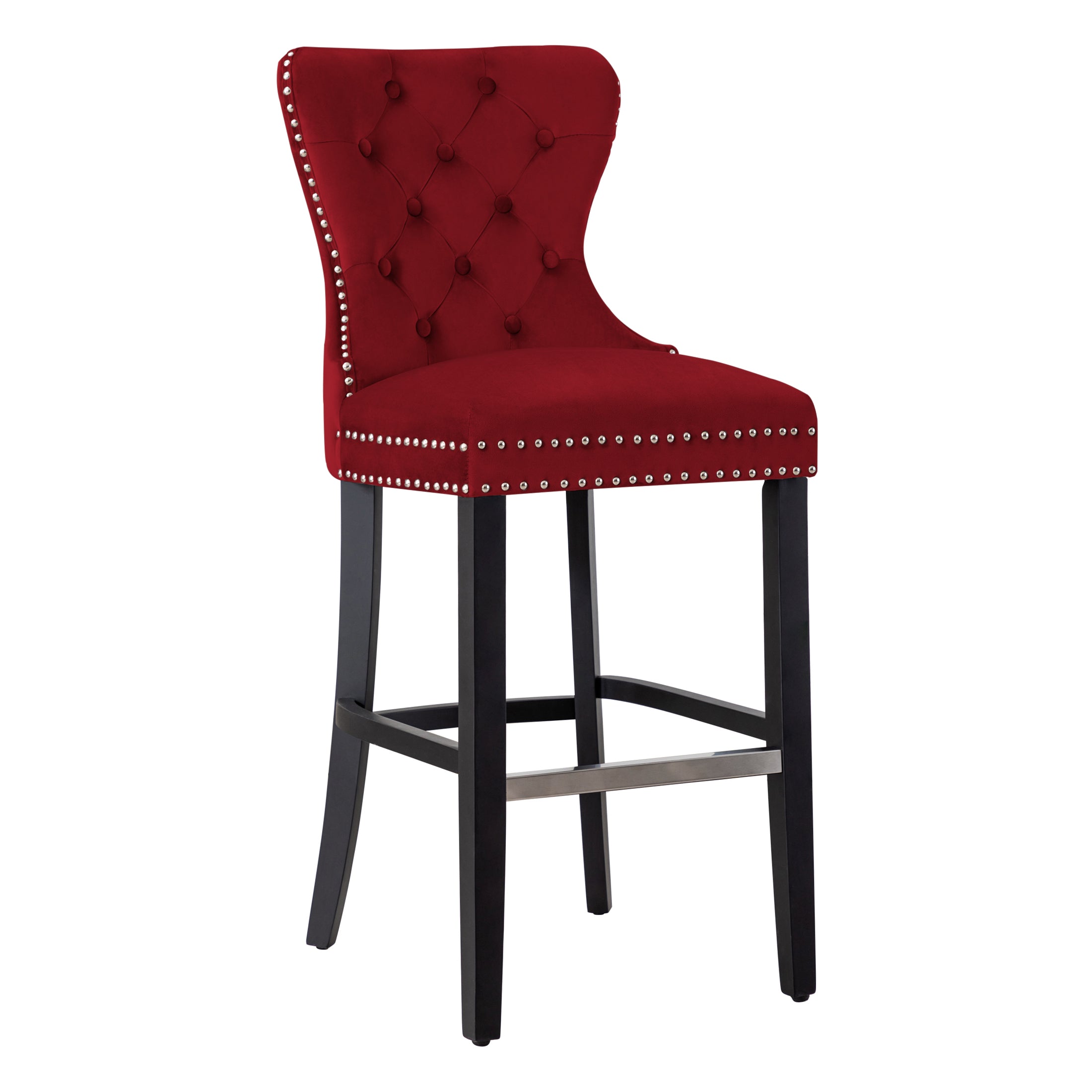 Hank 29" Tufted Velvet Bar Stool, Black