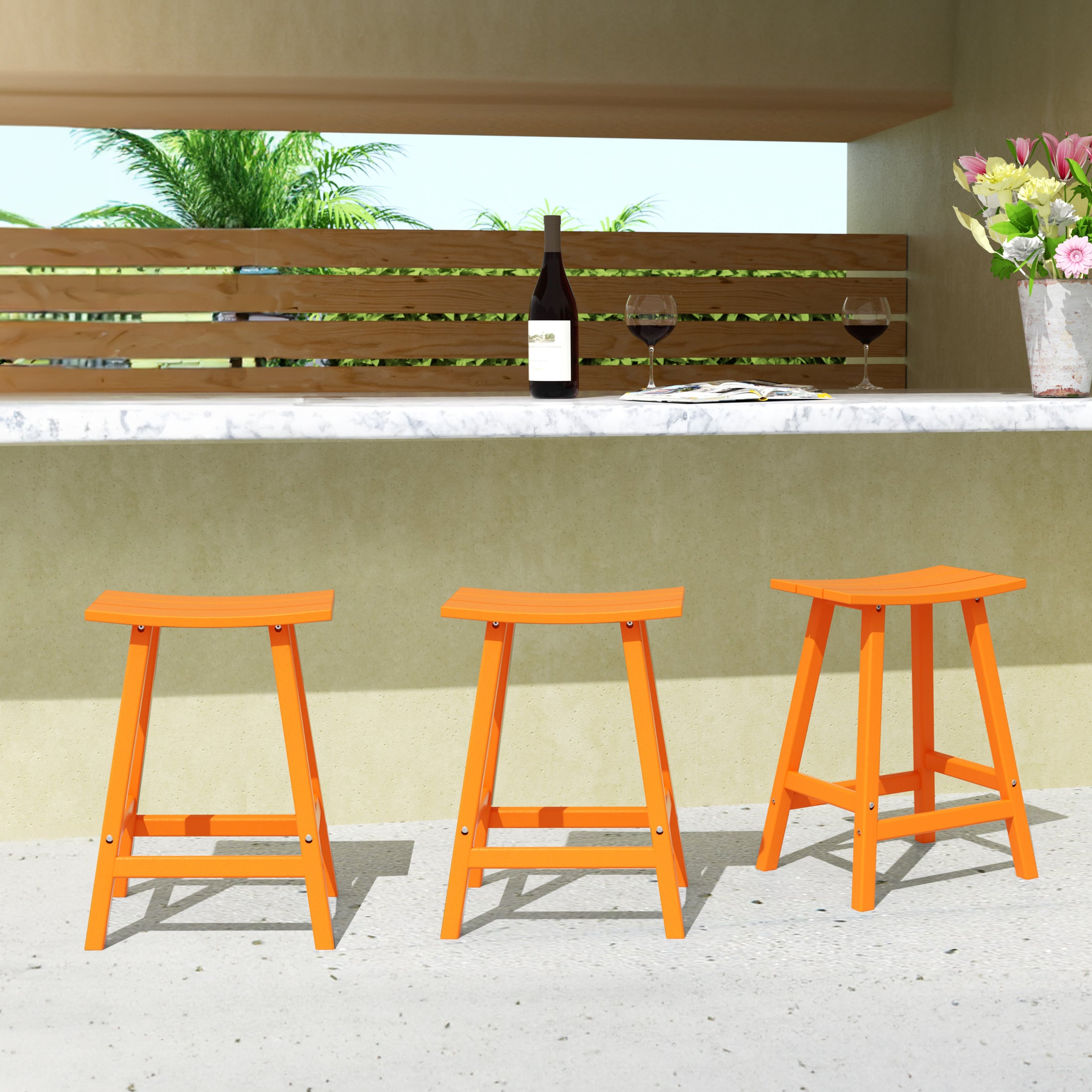 Paradise 24 Inch Counter High Saddle Stools (Set of 3)