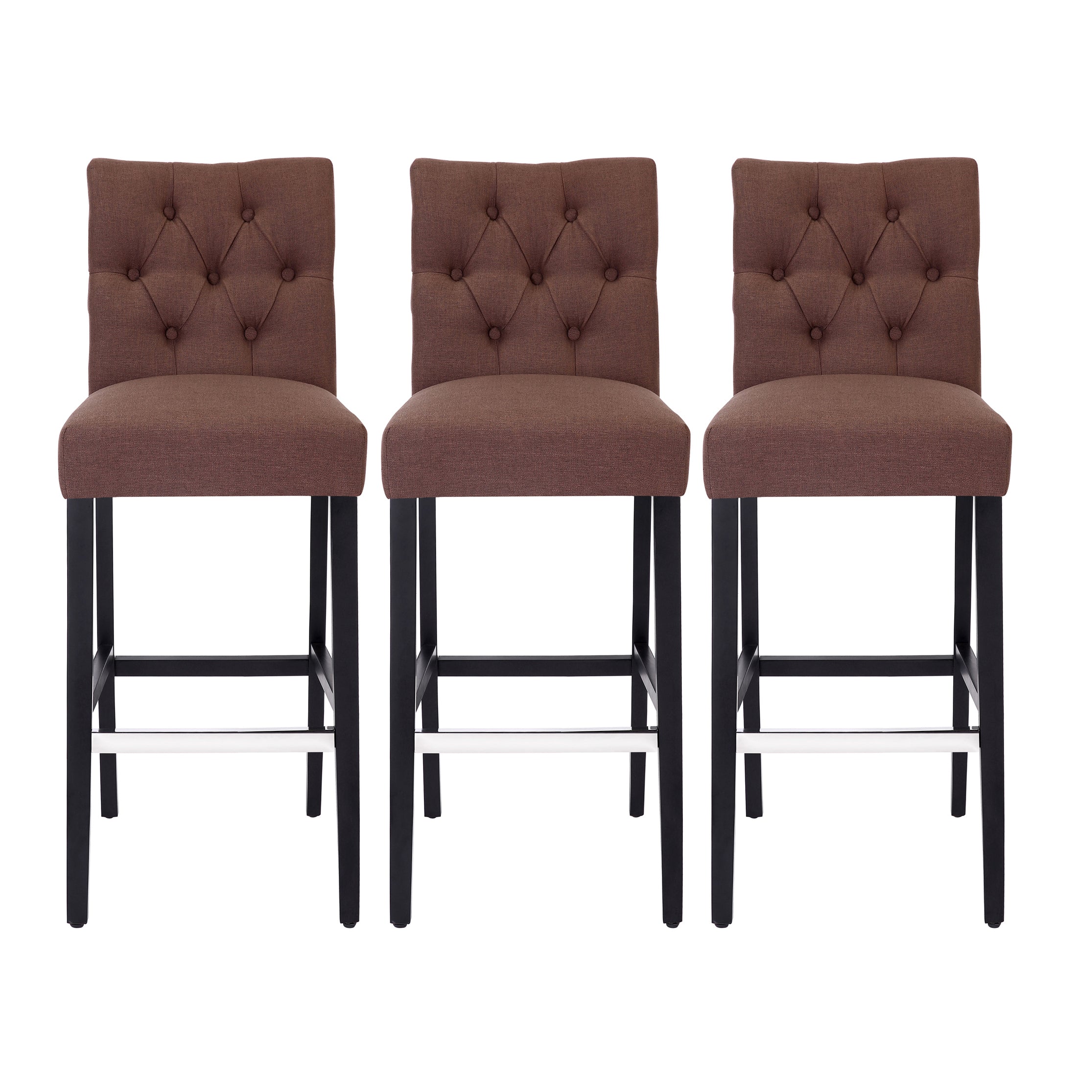 Bellmount 29" Upholstered Wood Bar Stool with Tufted Back (Set of 3)