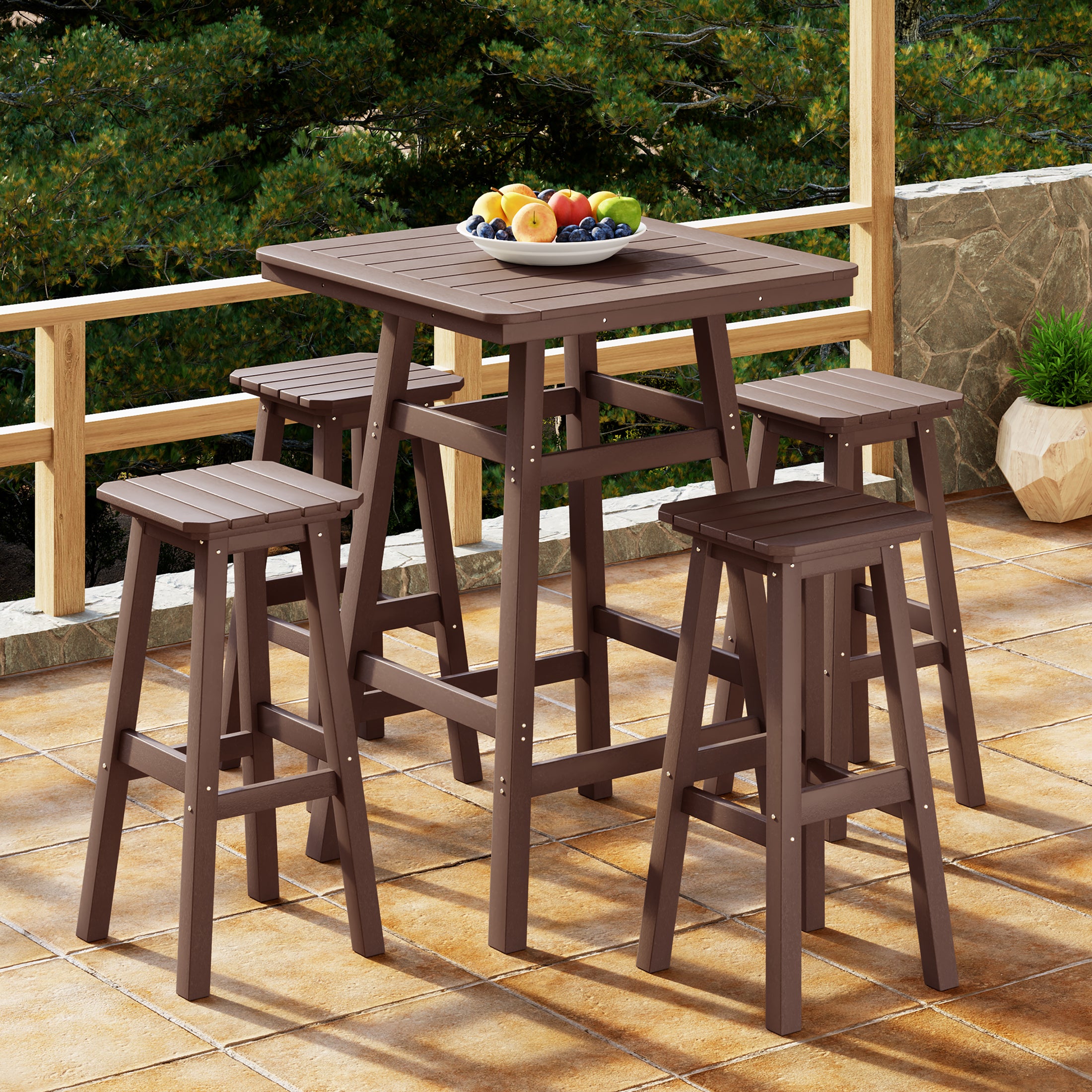 Paradise 5-Piece HDPE Outdoor Patio Dining Bar Bistro Table Set with Bar Stools