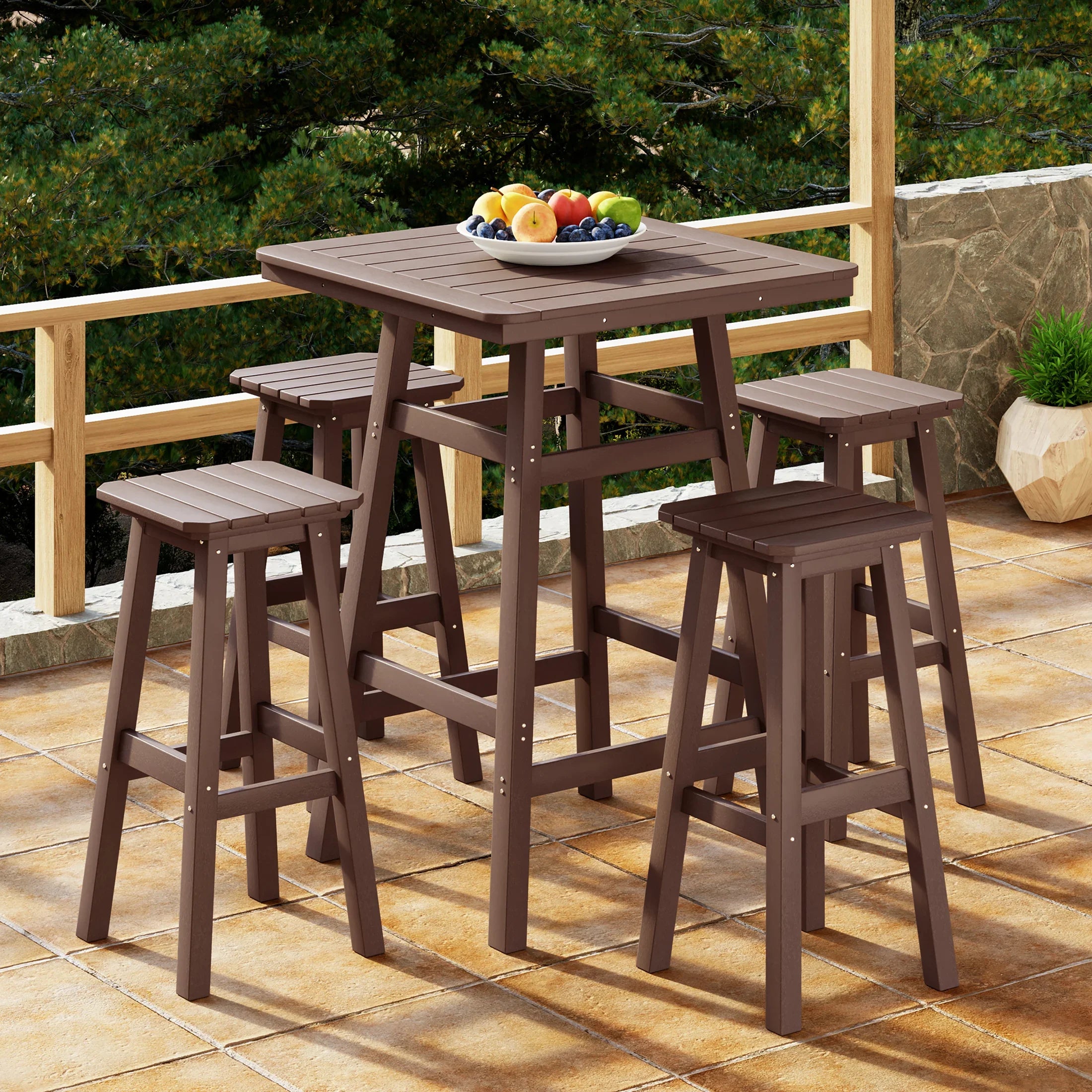 Paradise 5-Piece HDPE Outdoor Patio Dining Bar Bistro Table Set with Bar Stools