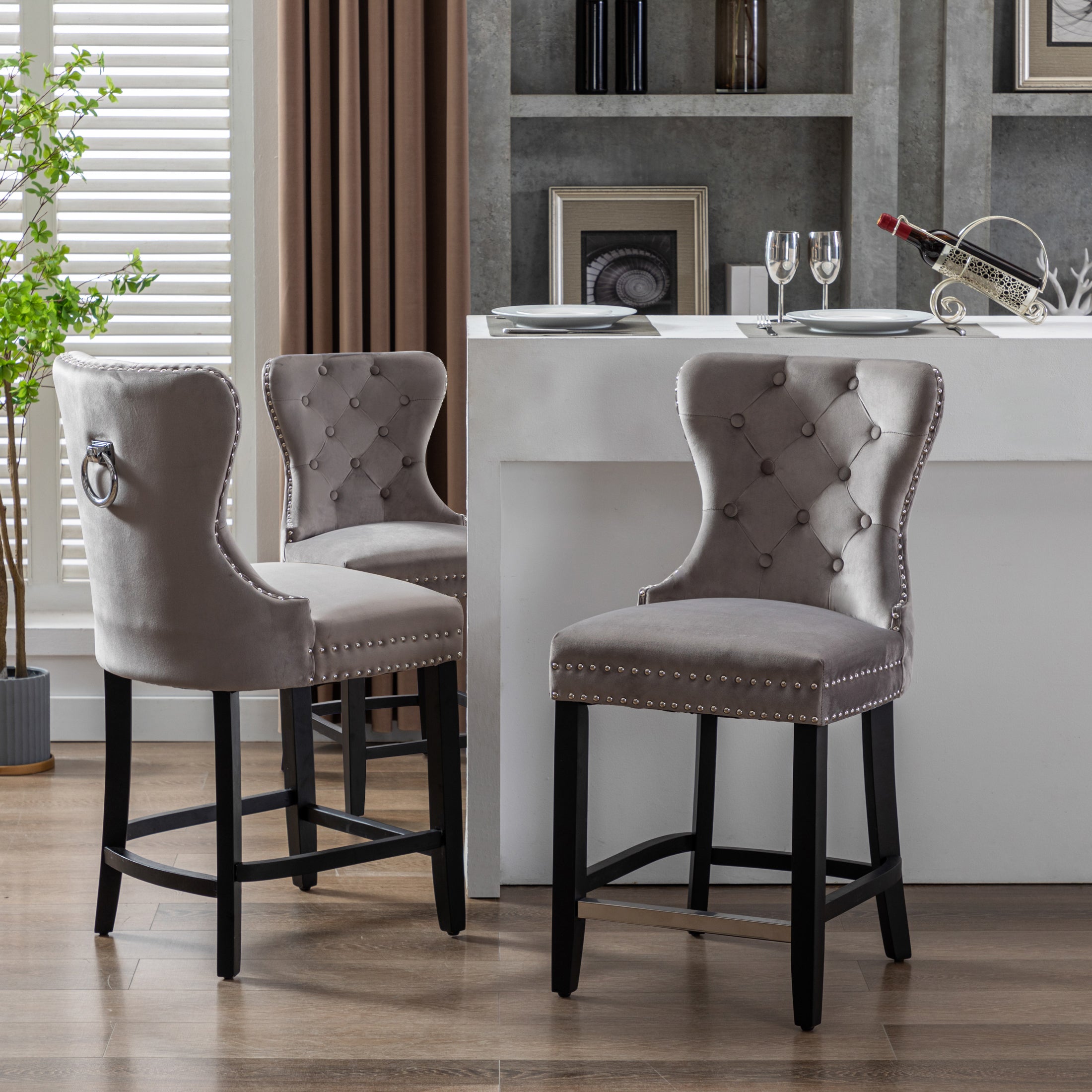 Hank 24" Tufted Velvet Counter Stool (Set of 3)