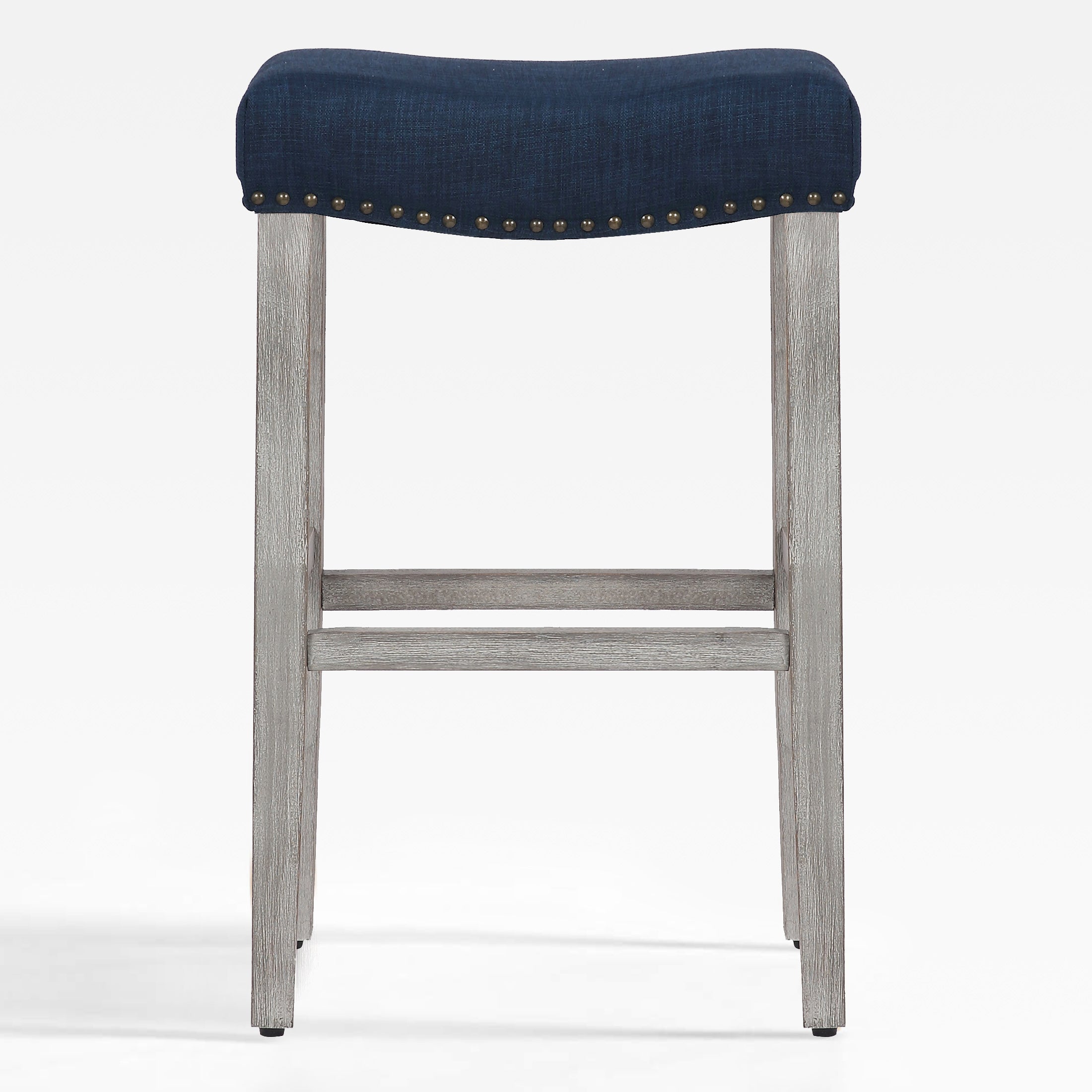 Bulmon 29" upholstered nail head bar counter stools with Antique Gray color legs