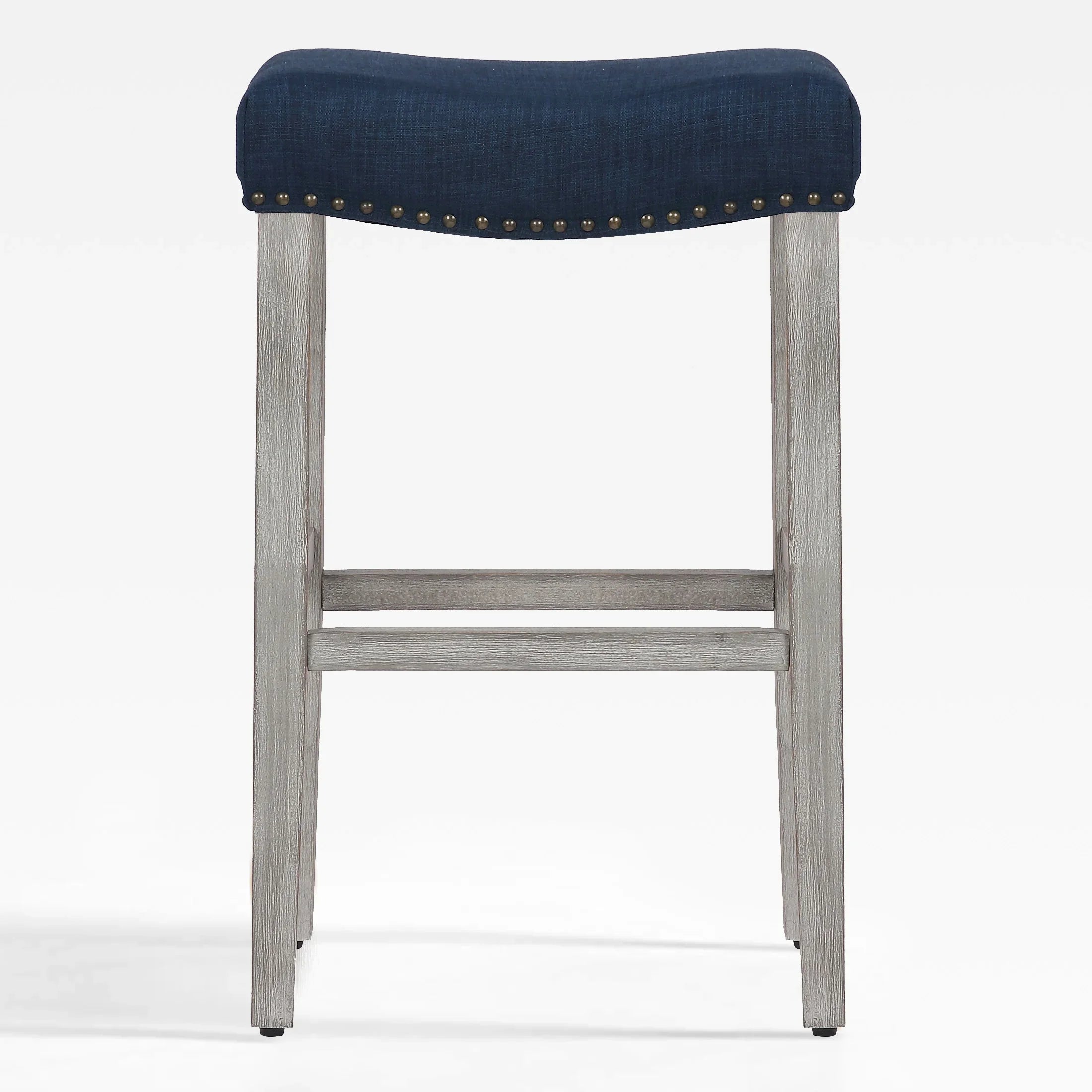 Bulmon 29" upholstered nail head bar counter stools with Antique Gray color legs