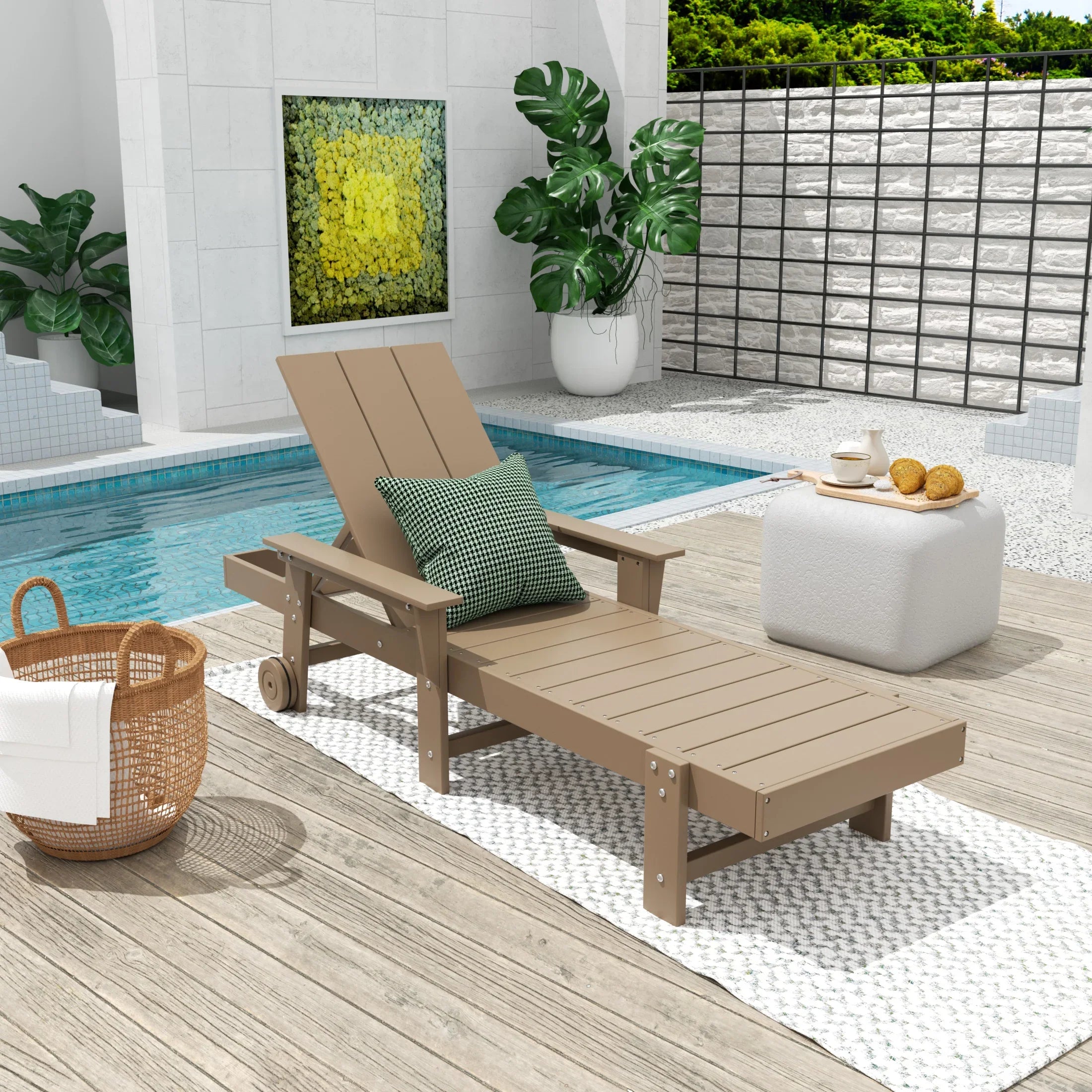Palms Modern Reclining Chaise Lounge With Arms & Wheels