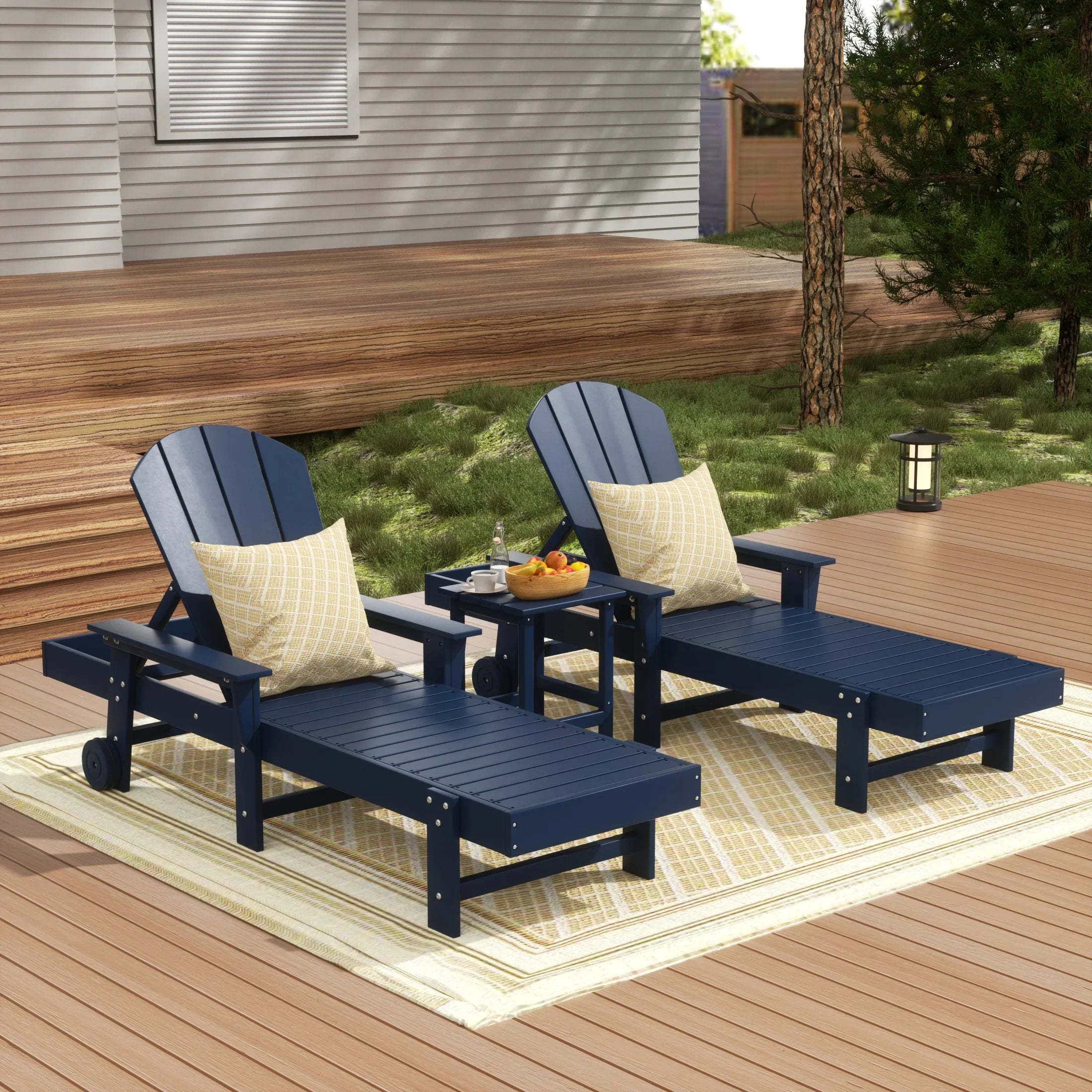 Paradise 3 Piece Adirondack Reclining Chaise Lounge With Arms & Wheels