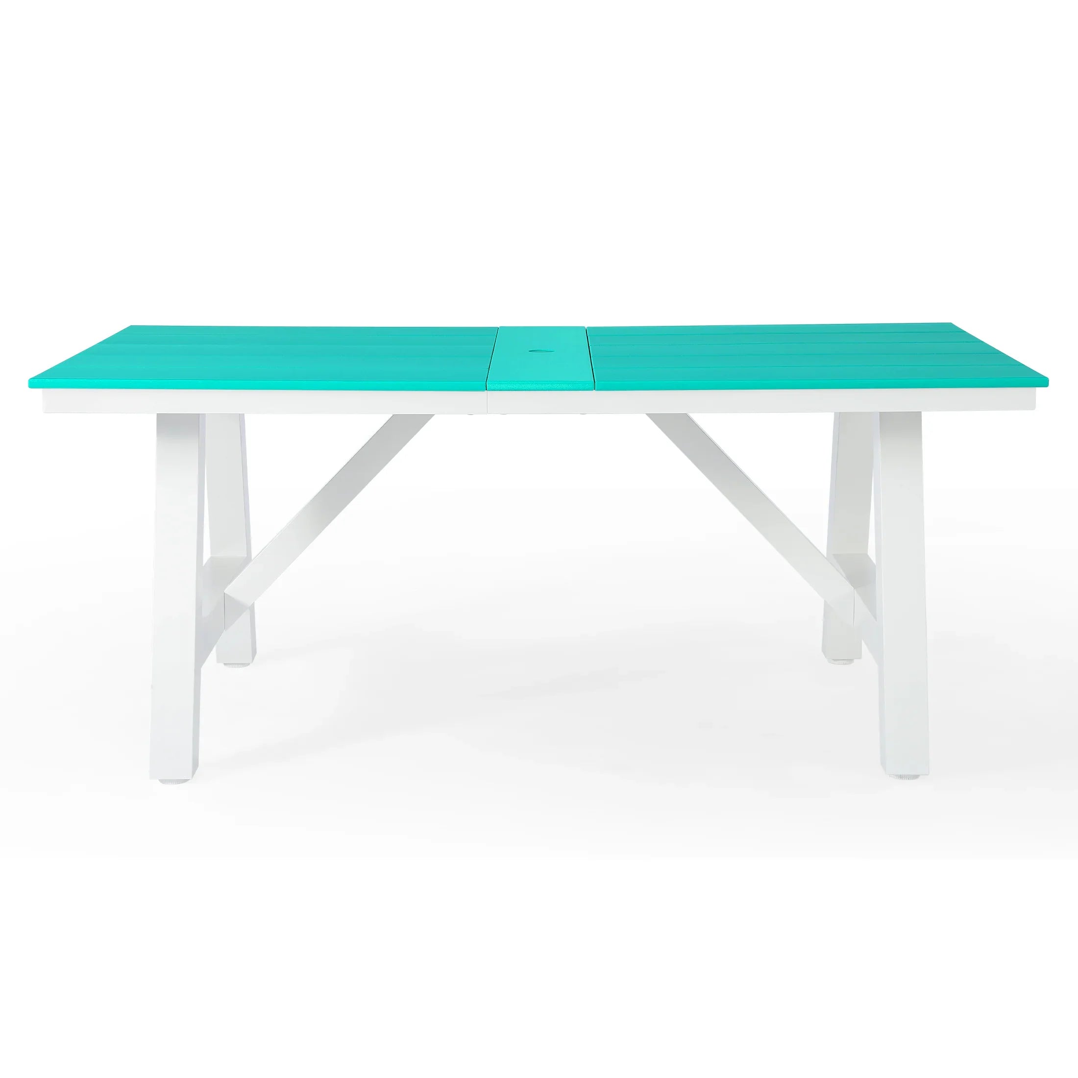 Stinson 72" HDPE Rectangle Outdoor Patio Dining Table With Umbrella Hole and Metal Frame