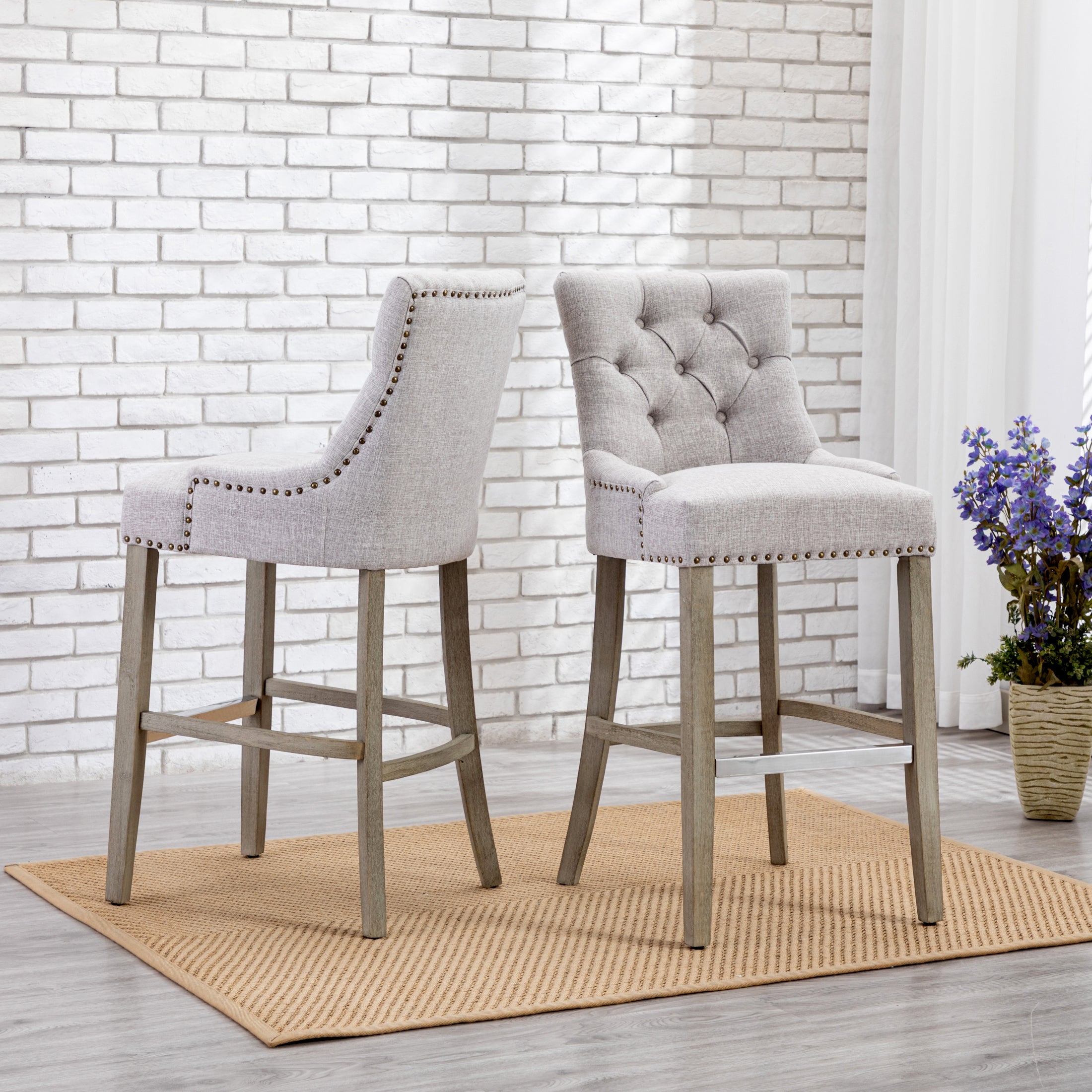 Bellmount 29" Upholstered Wood Bar Stool with Tufted Back (Set of 2)