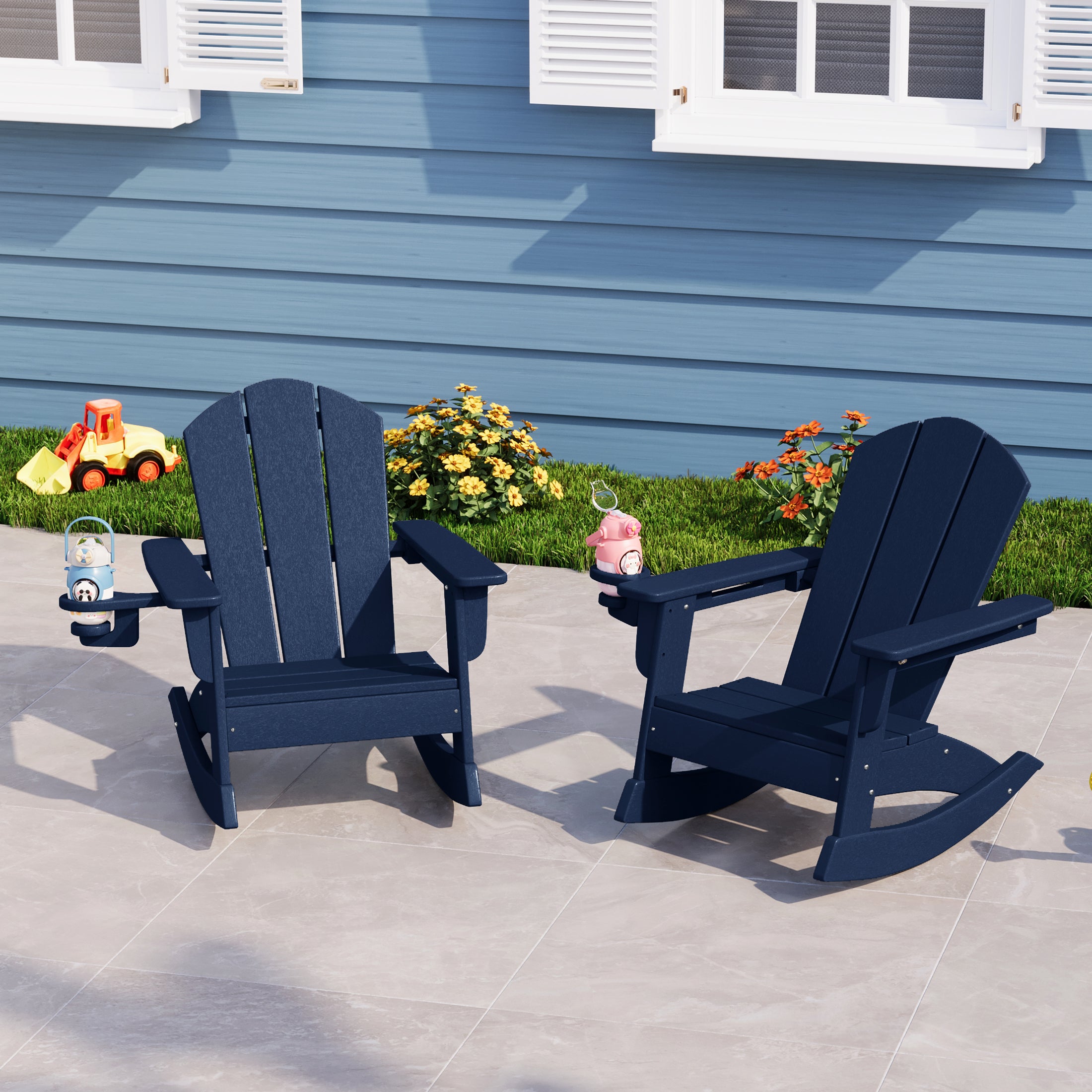 Paradise Outdoor HDPE Plastic Preschool Toddler Classic Adirondack Rocking Chairs (Set of 2)