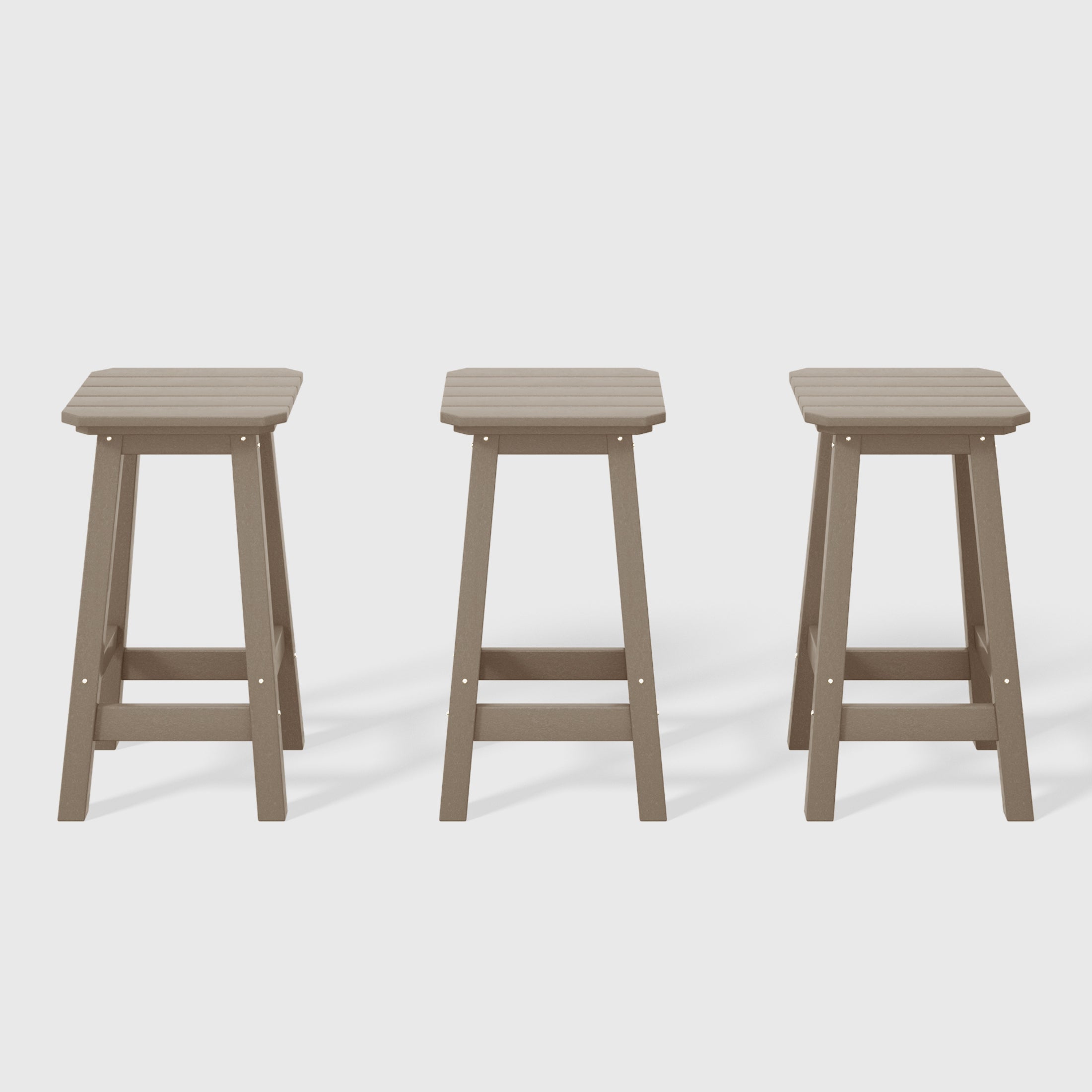 Paradise 24" HDPE Outdoor Patio Counter High Backless Square Bar Stools Set of Three