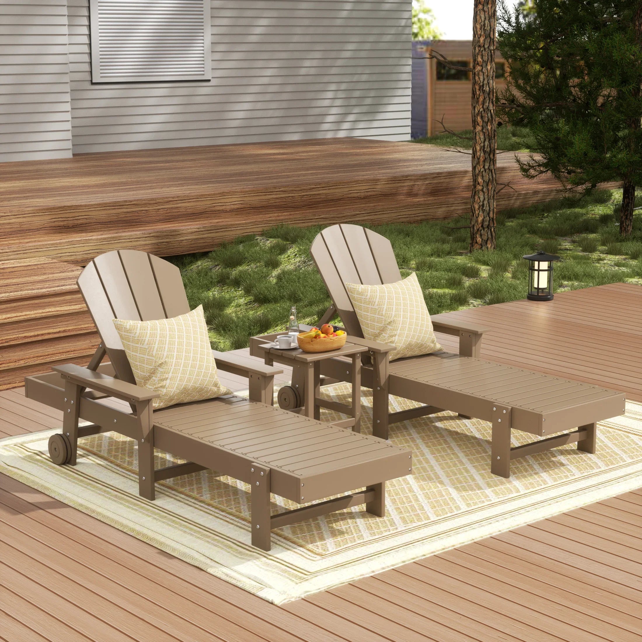 Paradise 3 Piece Adirondack Reclining Chaise Lounge With Arms & Wheels