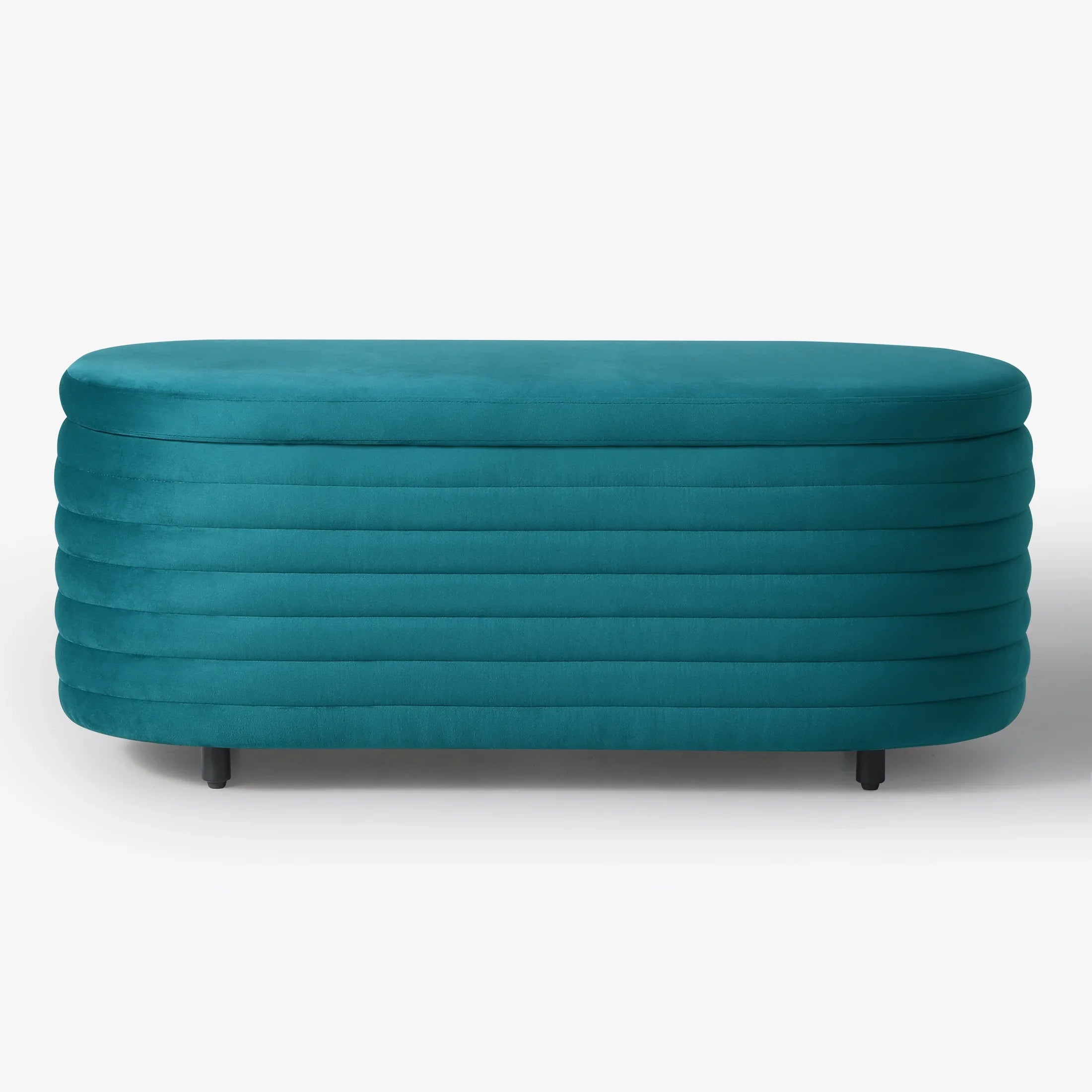Alaia 42" Wide Mid-Century Modern Upholstered Velvet Tufted Oval Storage Ottoman Bench