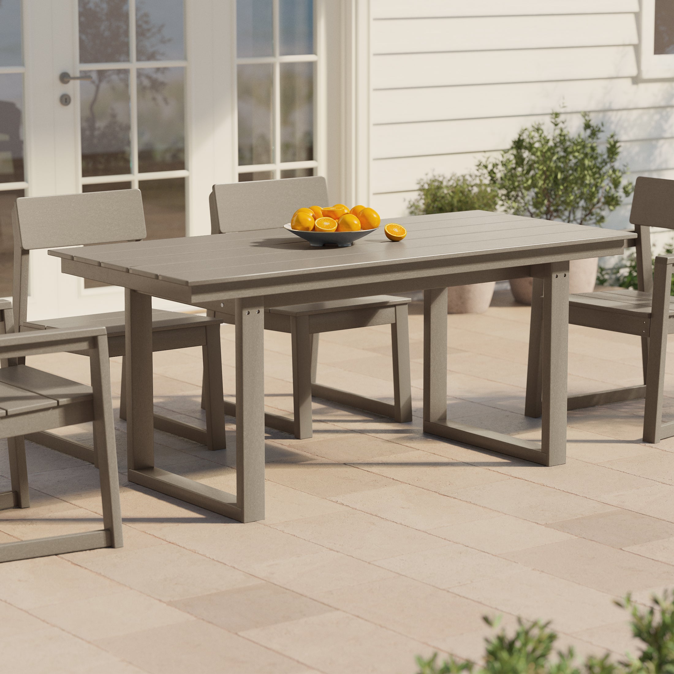 Cambria 68" Outdoor HDPE Modern Rectangular Patio Dining Table With Umbrella Hole