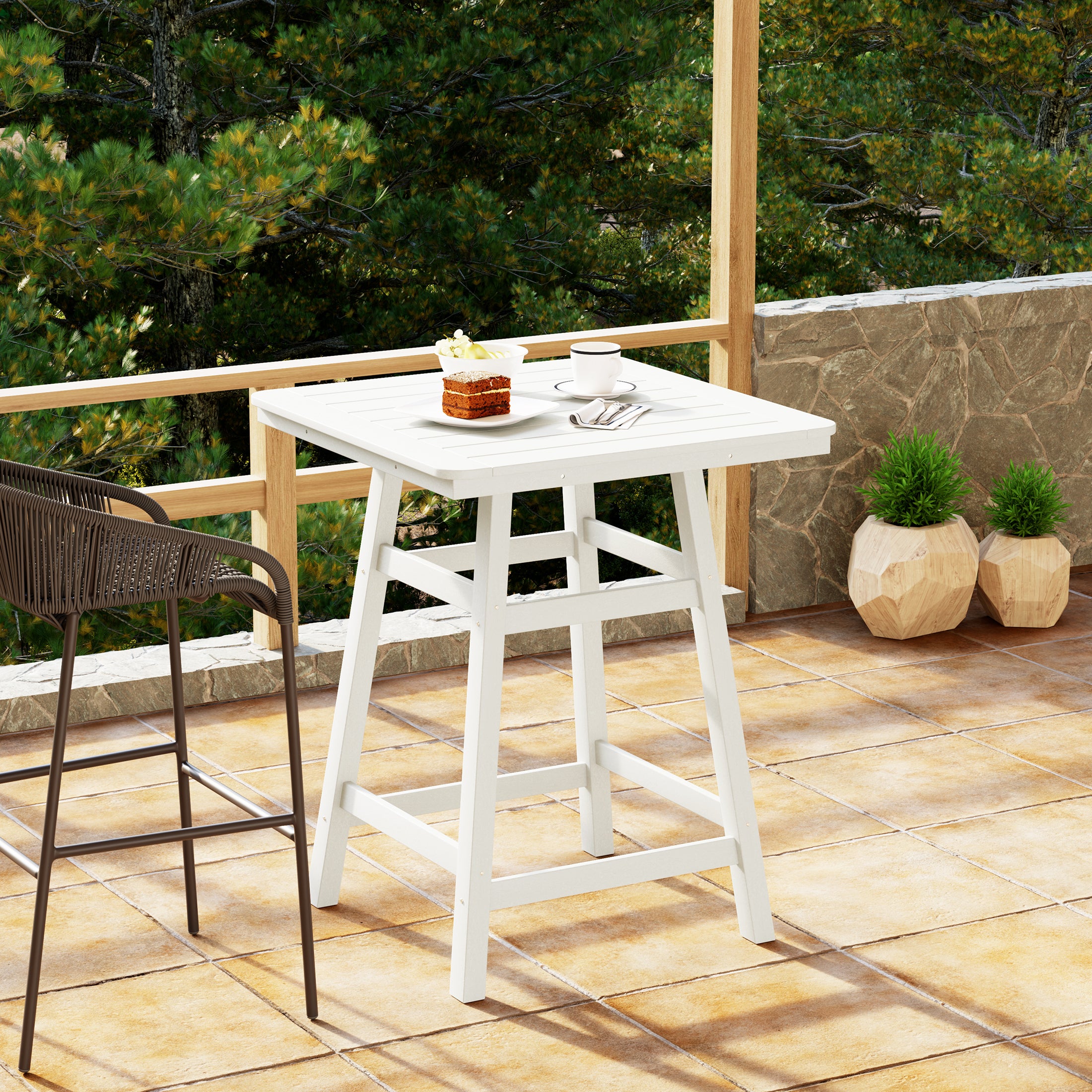 Paradise 30" Square Outdoor Patio Counter High Bistro Bar Table With Umbrella Hole