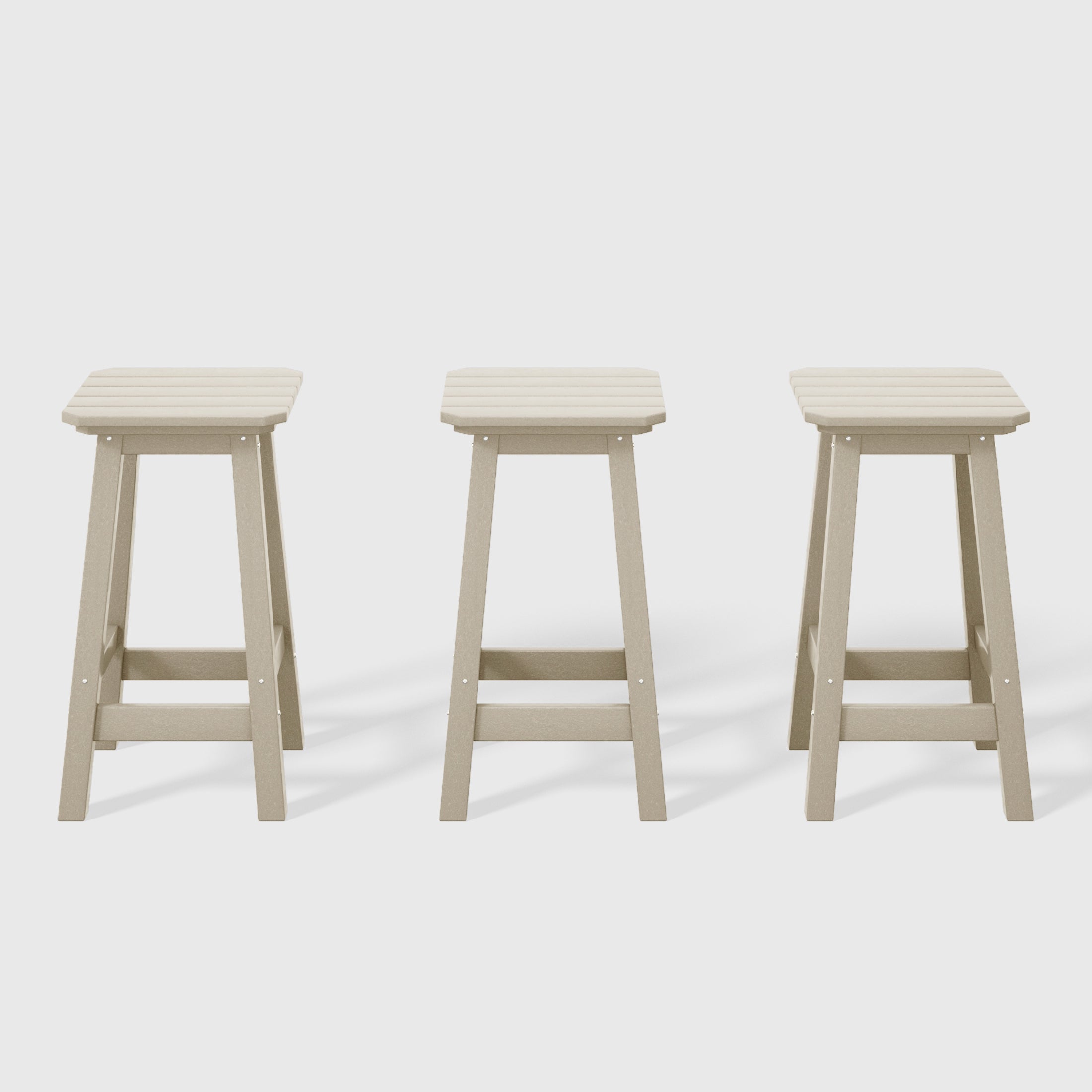 Paradise 24" HDPE Outdoor Patio Counter High Backless Square Bar Stools Set of Three