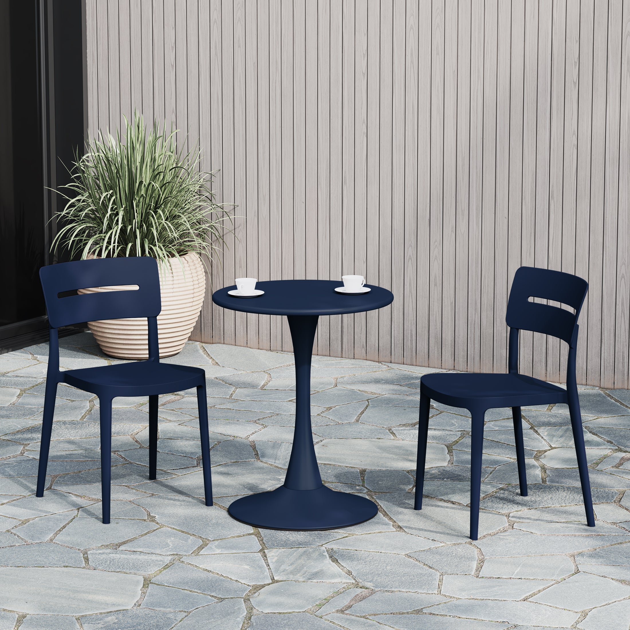 Sunshine 3-Piece Outdoor Round Metal Patio Dining Table Set With Stackable Patio Chairs