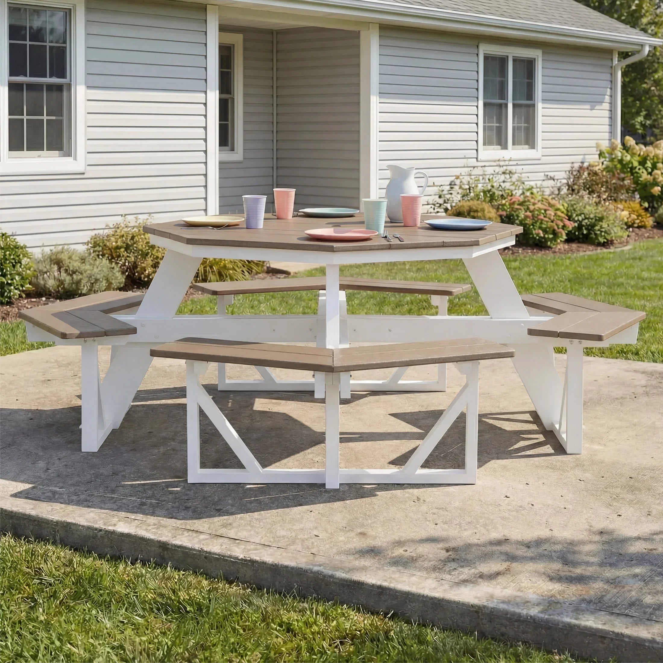 Macon Outdoor 48" HDPE 8-Person Patio Octagon Picnic Table