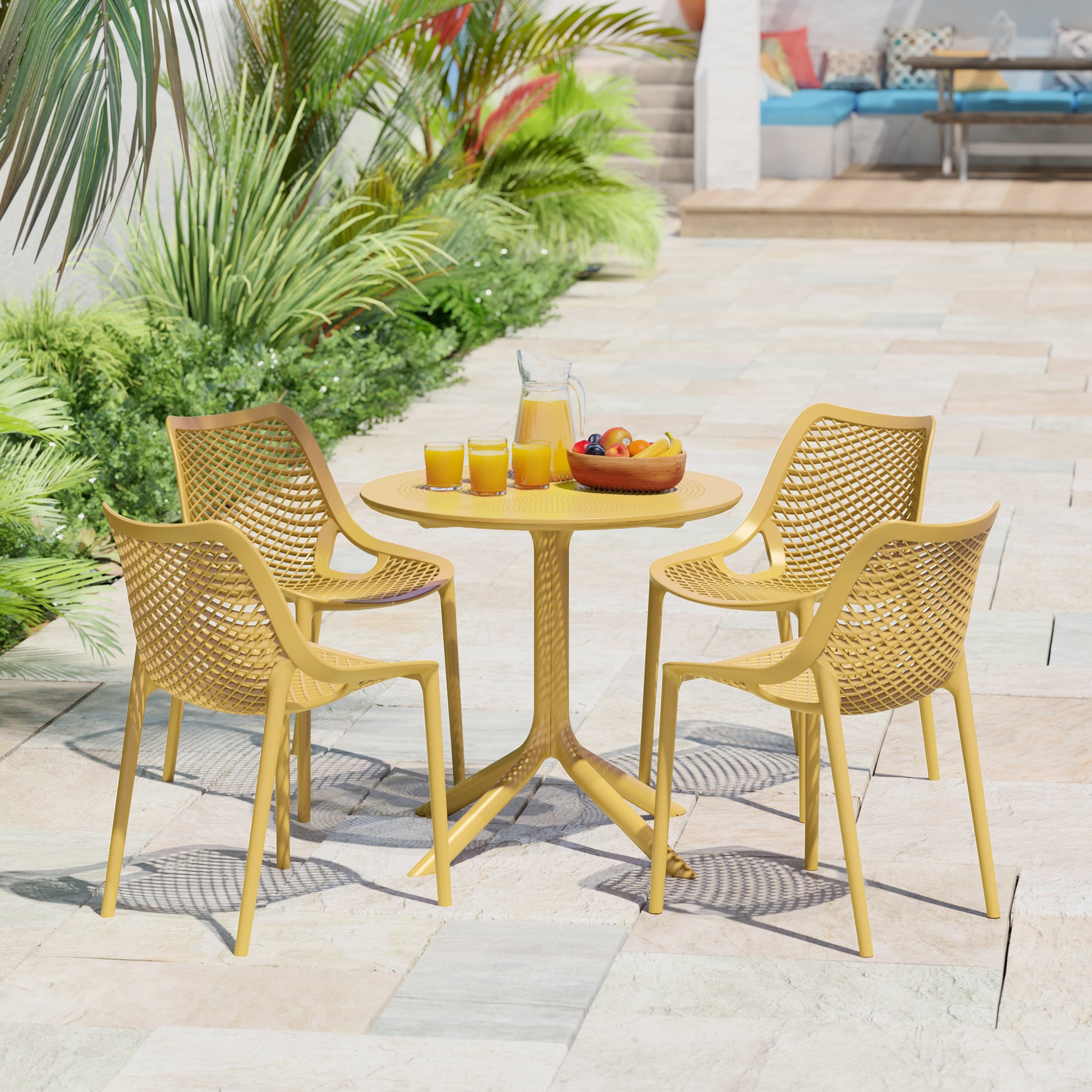 Sunshine 5-Piece Modern Round Patio Dining Table Set with Stackable Patio Dining Chairs