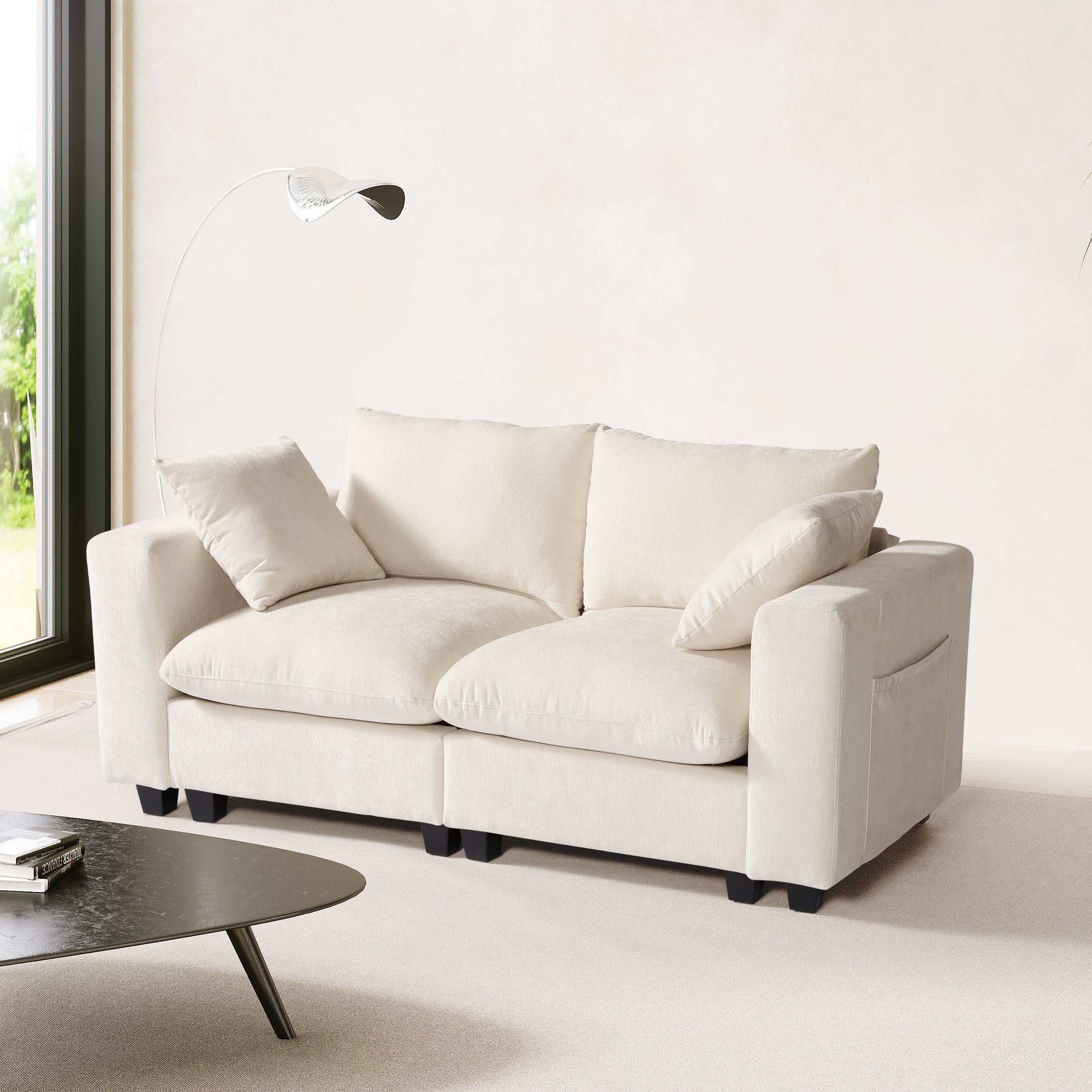 Springfield 70" Modular Chenille Loveseat Sofa With USB/Type-C Ports and Side Pockets