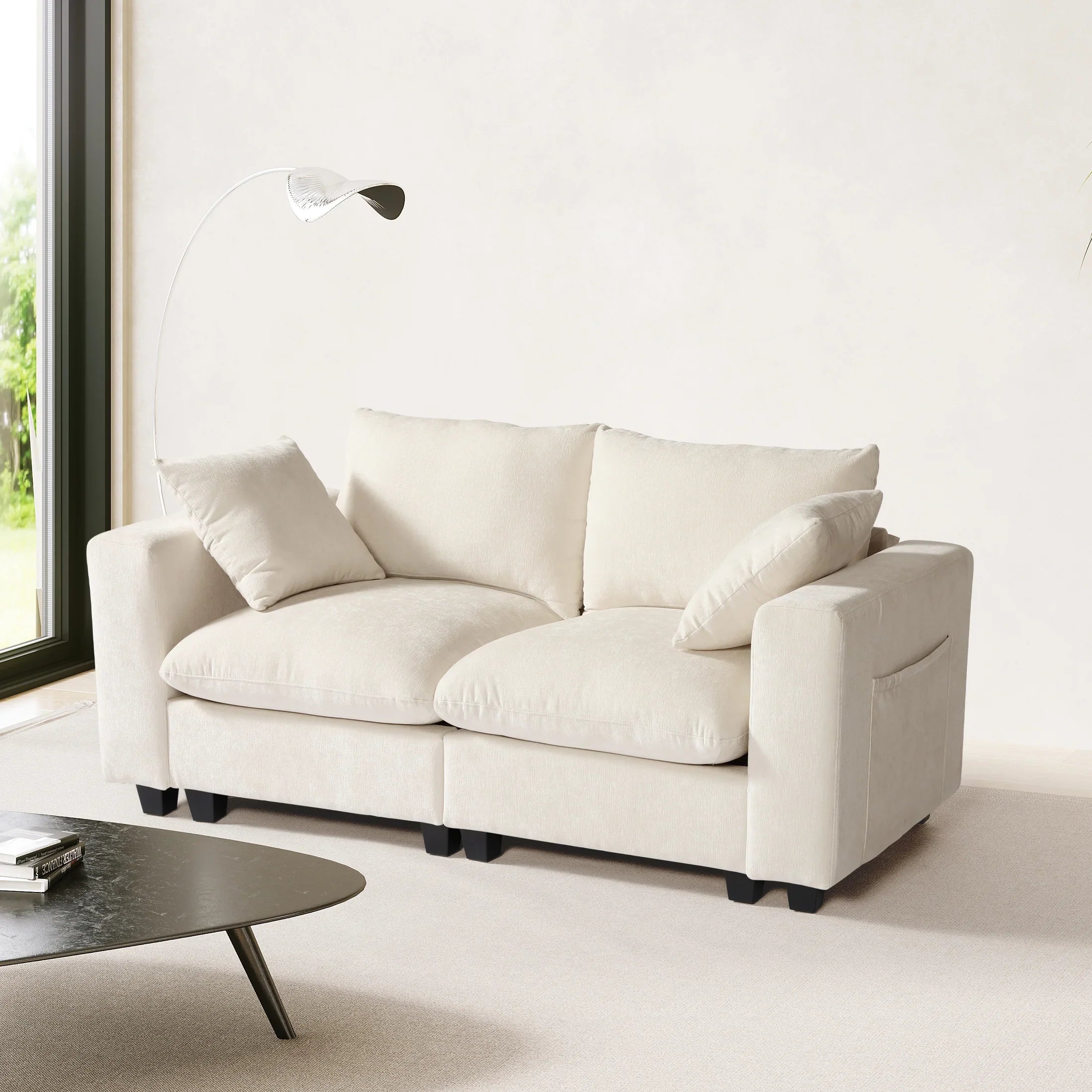 Springfield 70" Modular Chenille Loveseat Sofa With USB/Type-C Ports and Side Pockets
