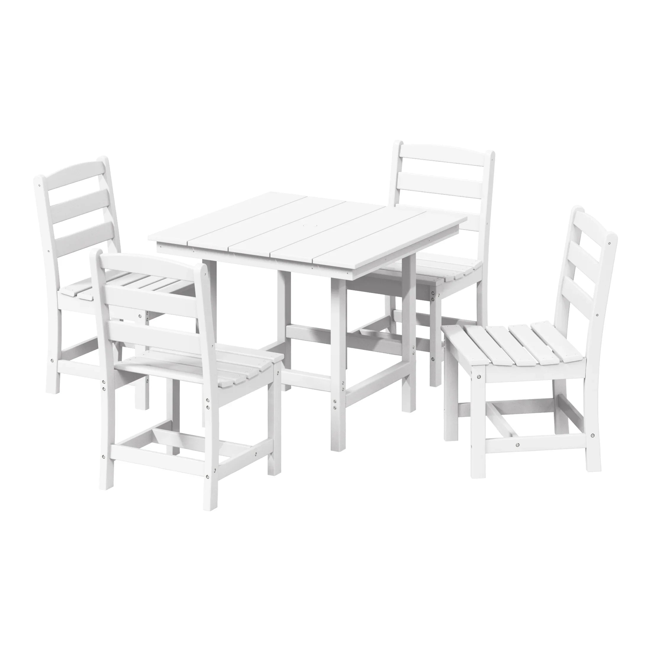 Palms 5-Piece HDPE Outdoor Square Patio Dining Table Set with Armless Side Chairs