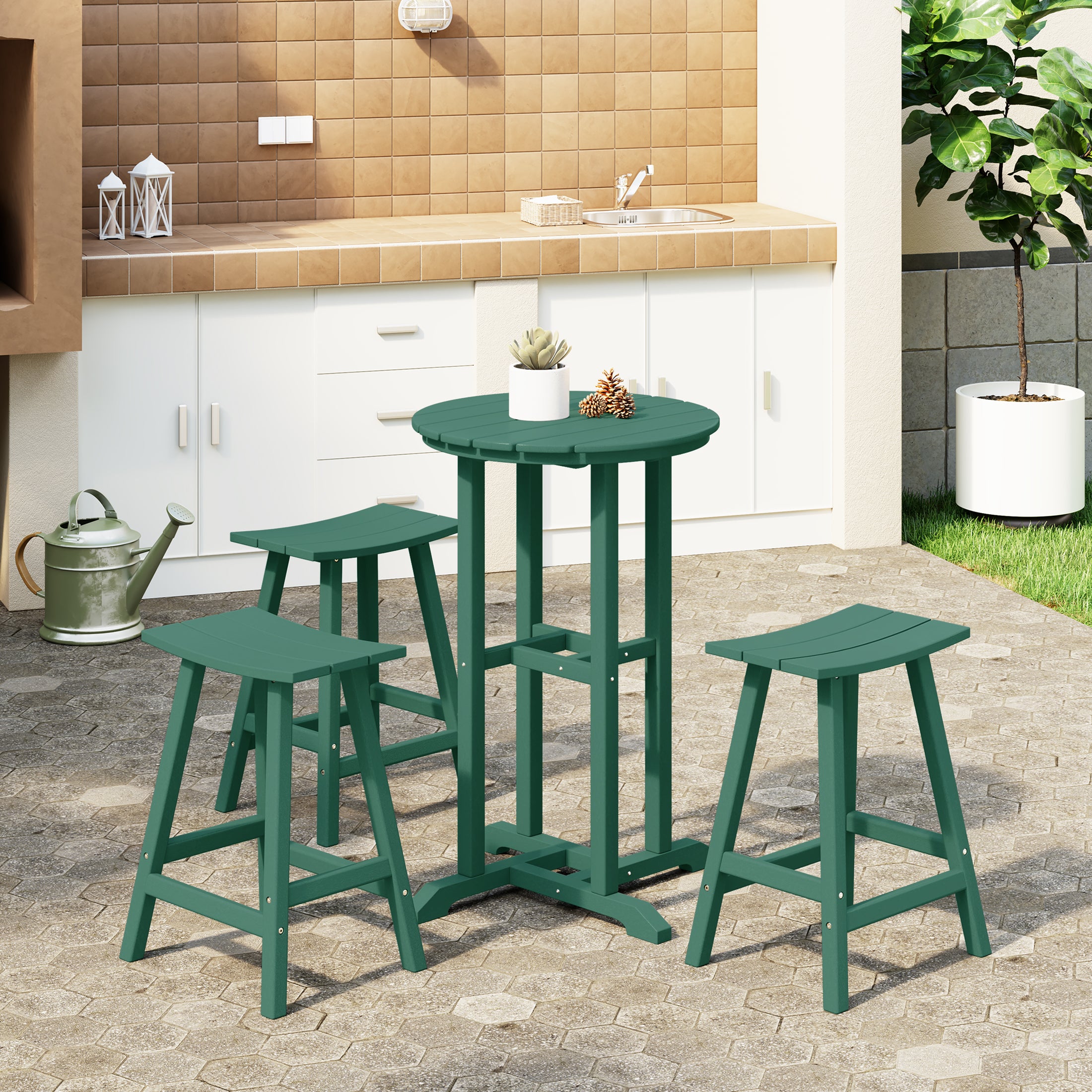Paradise Outdoor Patio Counter Height Bar Stools Bistro Bar Table 4-Piece Set