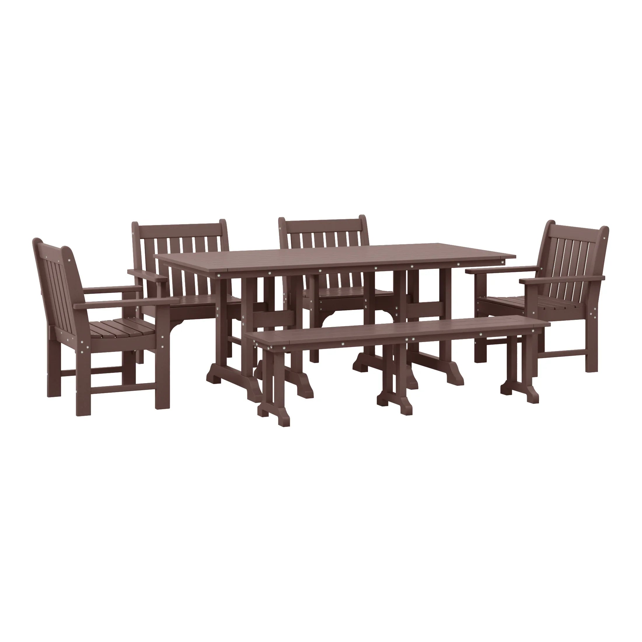Paradise 6-Piece HDPE Outdoor Rectangle Dining Patio Table and Chairs Set