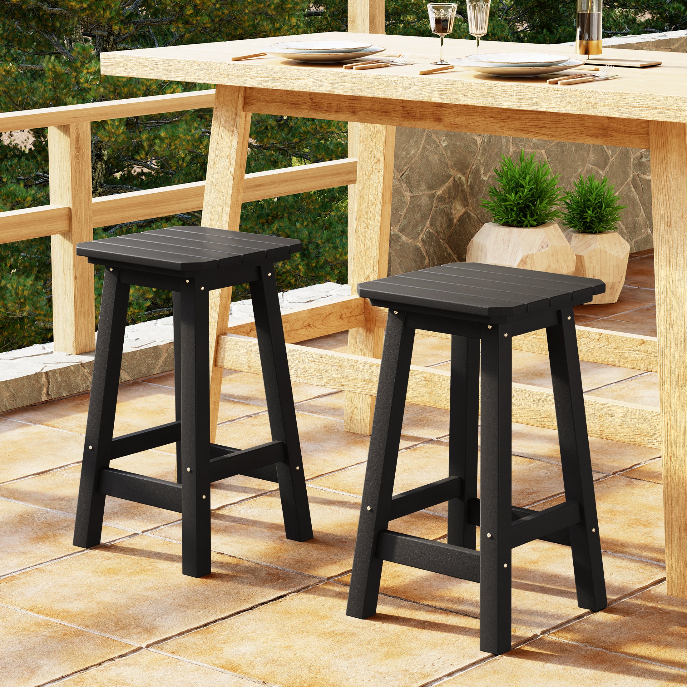 Paradise 24" HDPE Outdoor Patio Counter High Backless Square Bar Stools Set of 2