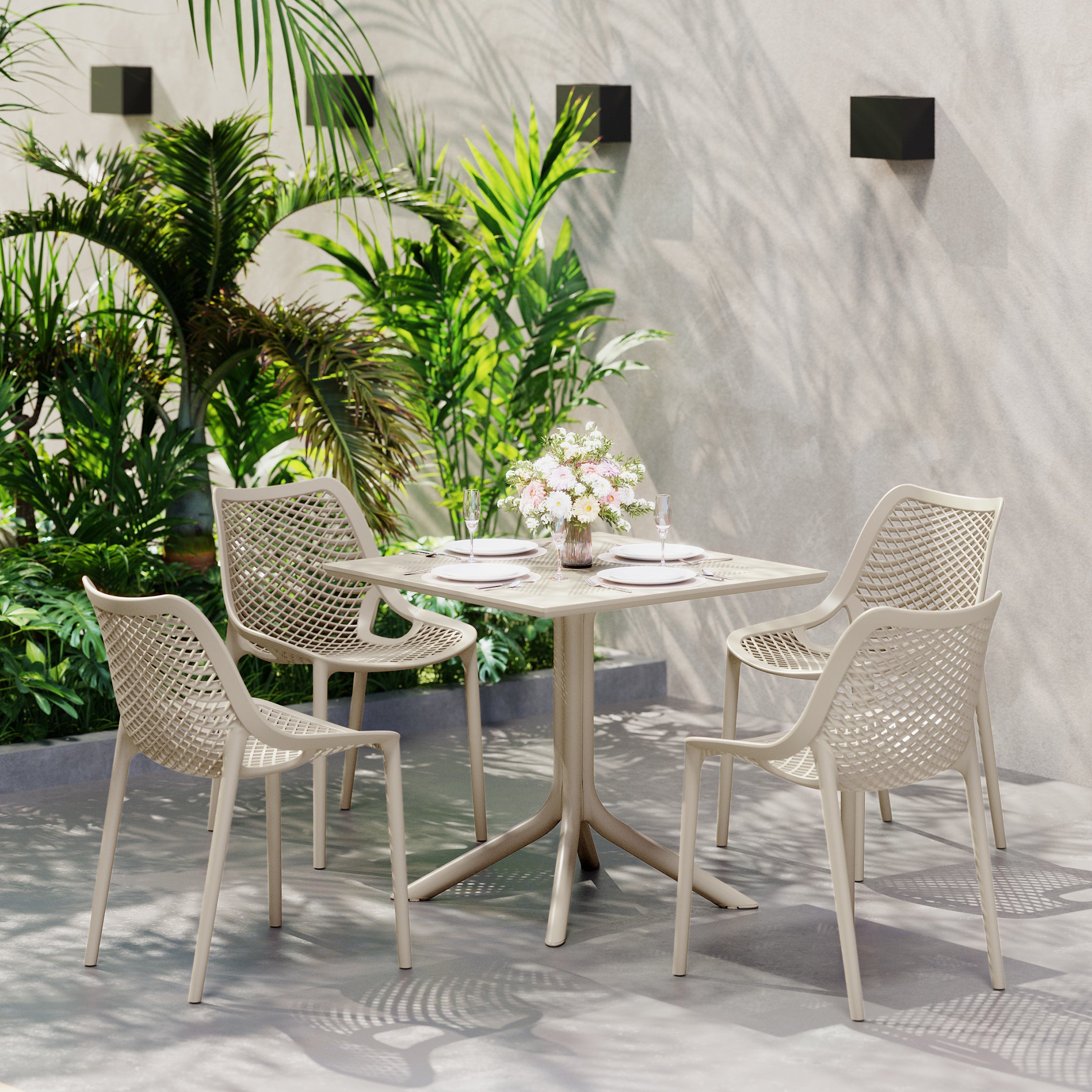 Sunshine 5-Piece Modern Square Patio Dining Table Set with Stackable Patio Dining Chairs