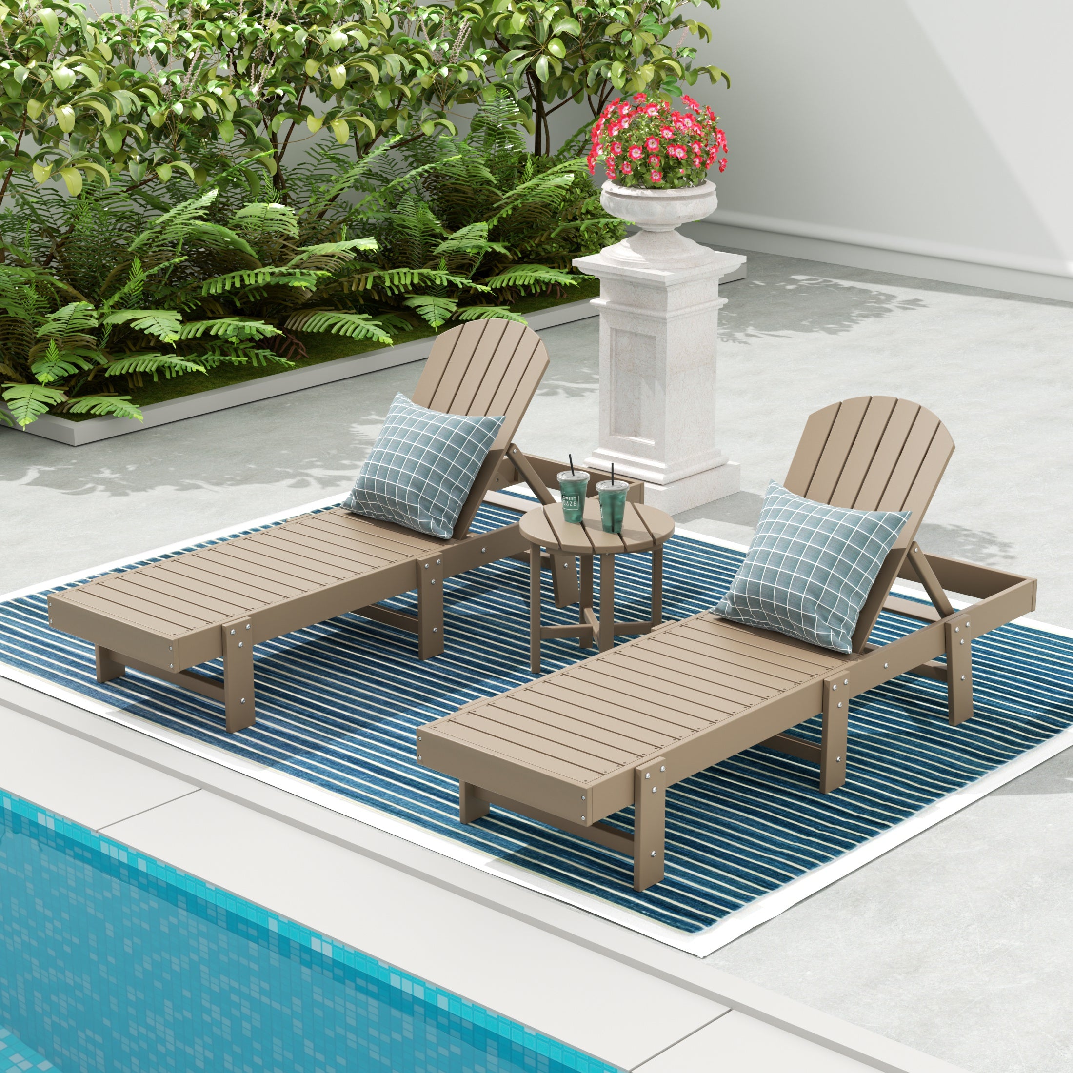 Portside 3 Piece Adirondack Poly Reclining Chaise Lounge