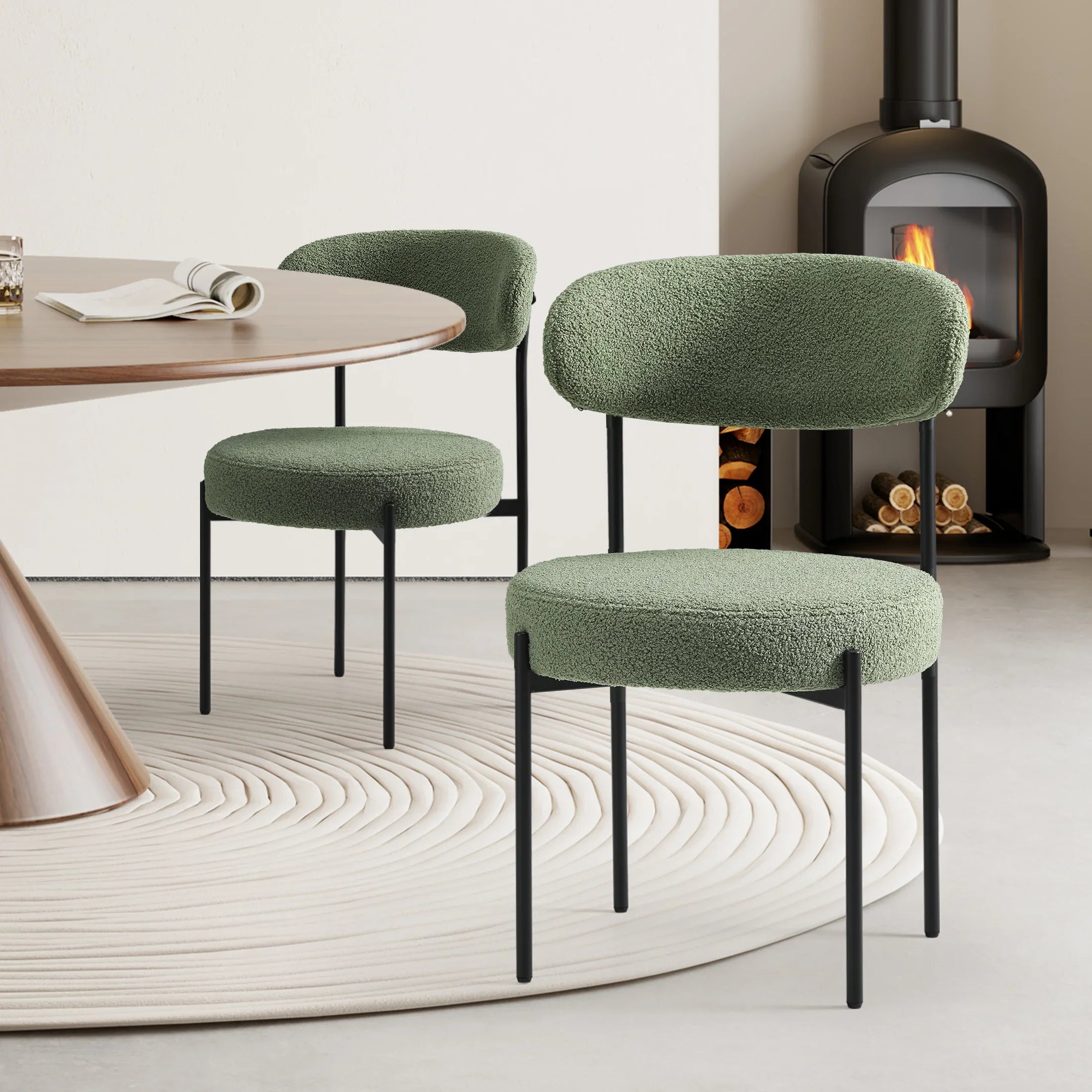 Celine Mid-Century Modern Upholstered Sherpa Round Dining Chairs (Set of 2)