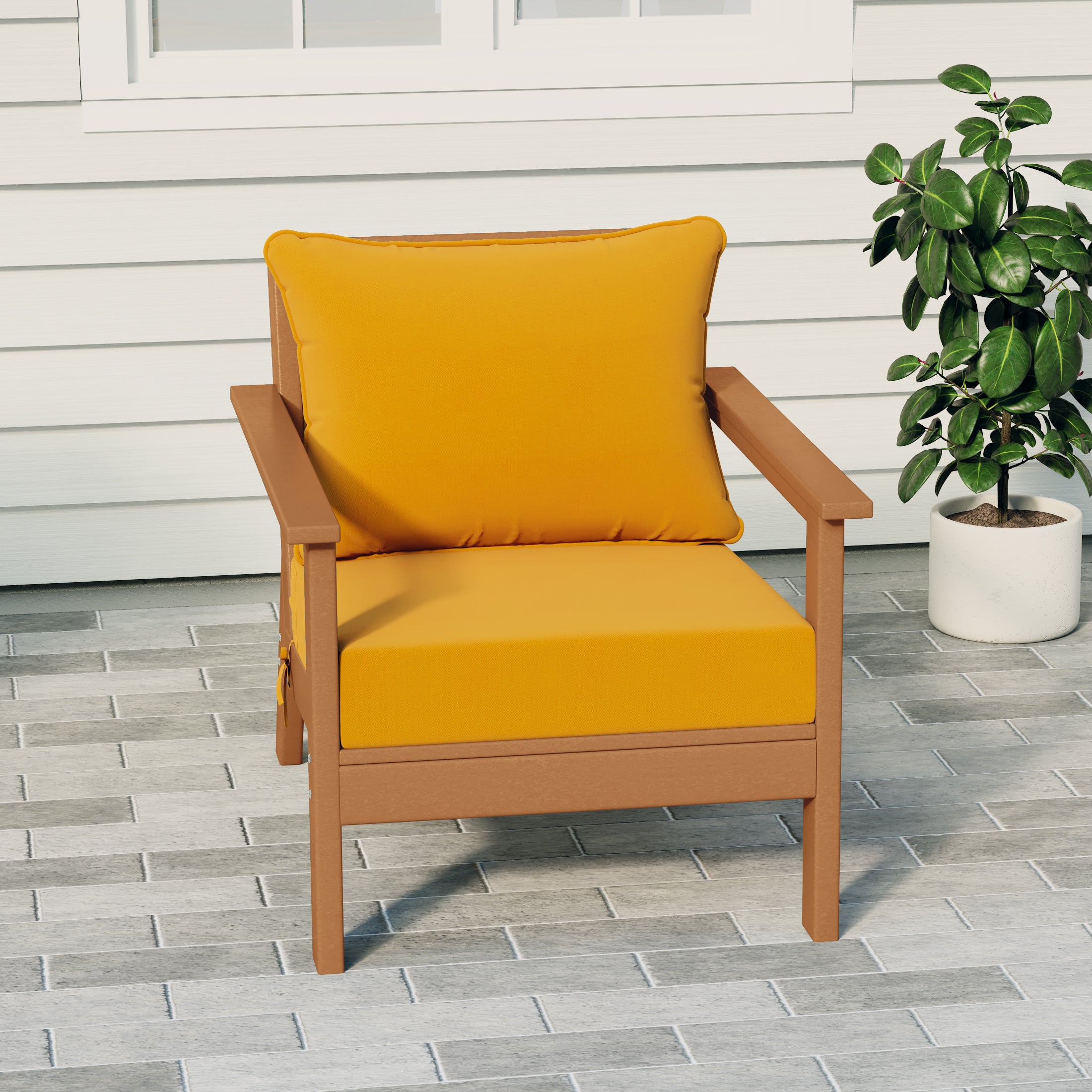 Portsmouth Outdoor Modern HDPE Patio Club Chair with Deep Seat Cushions