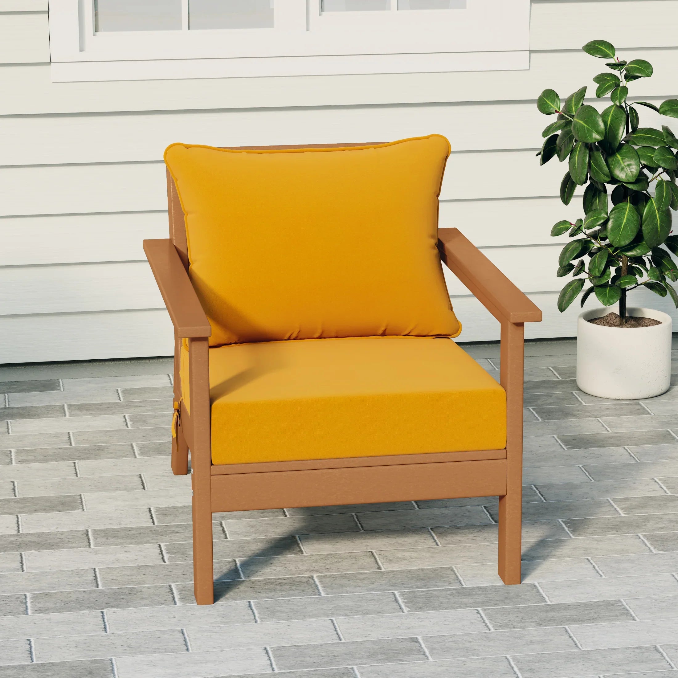 Portsmouth Outdoor Modern HDPE Patio Club Chair with Deep Seat Cushions