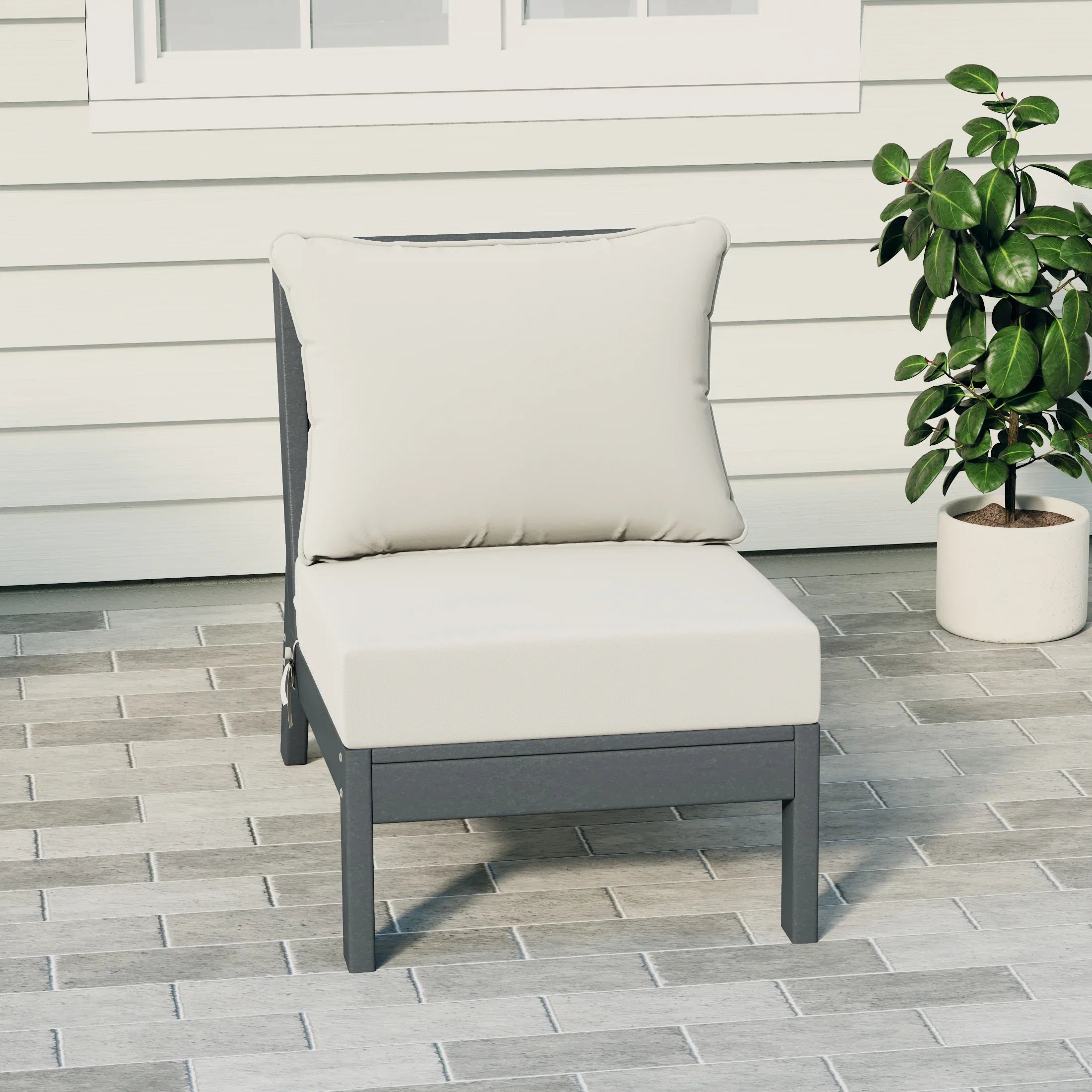 Portsmouth Outdoor HDPE Deep Seating Modular Armless Patio Chair with Patio Cushions