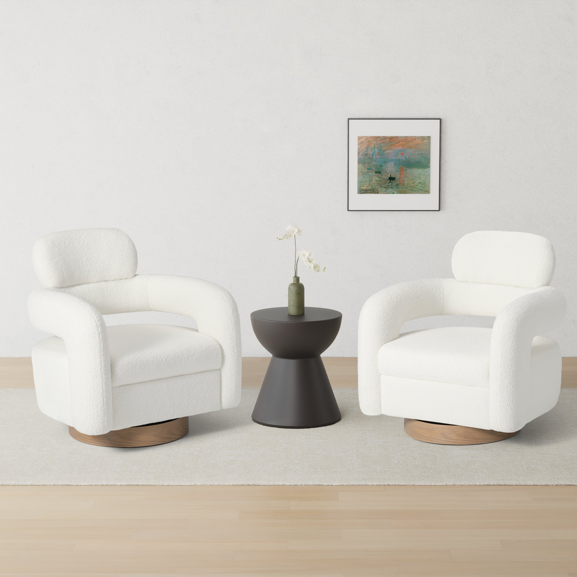 Celine Mid-Century Modern Sherpa Swivel Barrel Accent Chair (Set of 2)