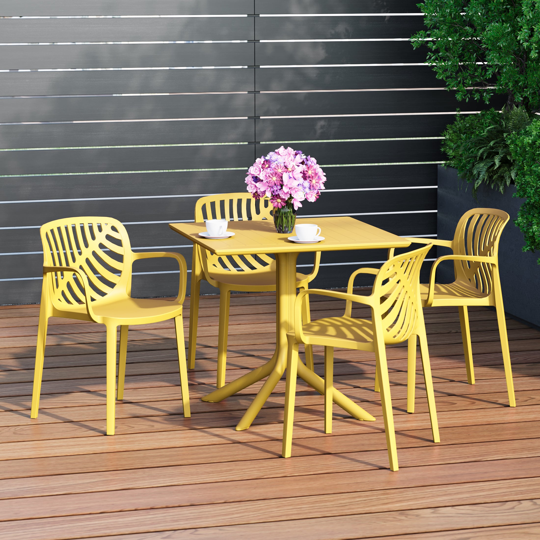 Sunshine 5-Piece Outdoor Square Patio Dining Table Set with Stackable Patio Dining Chairs