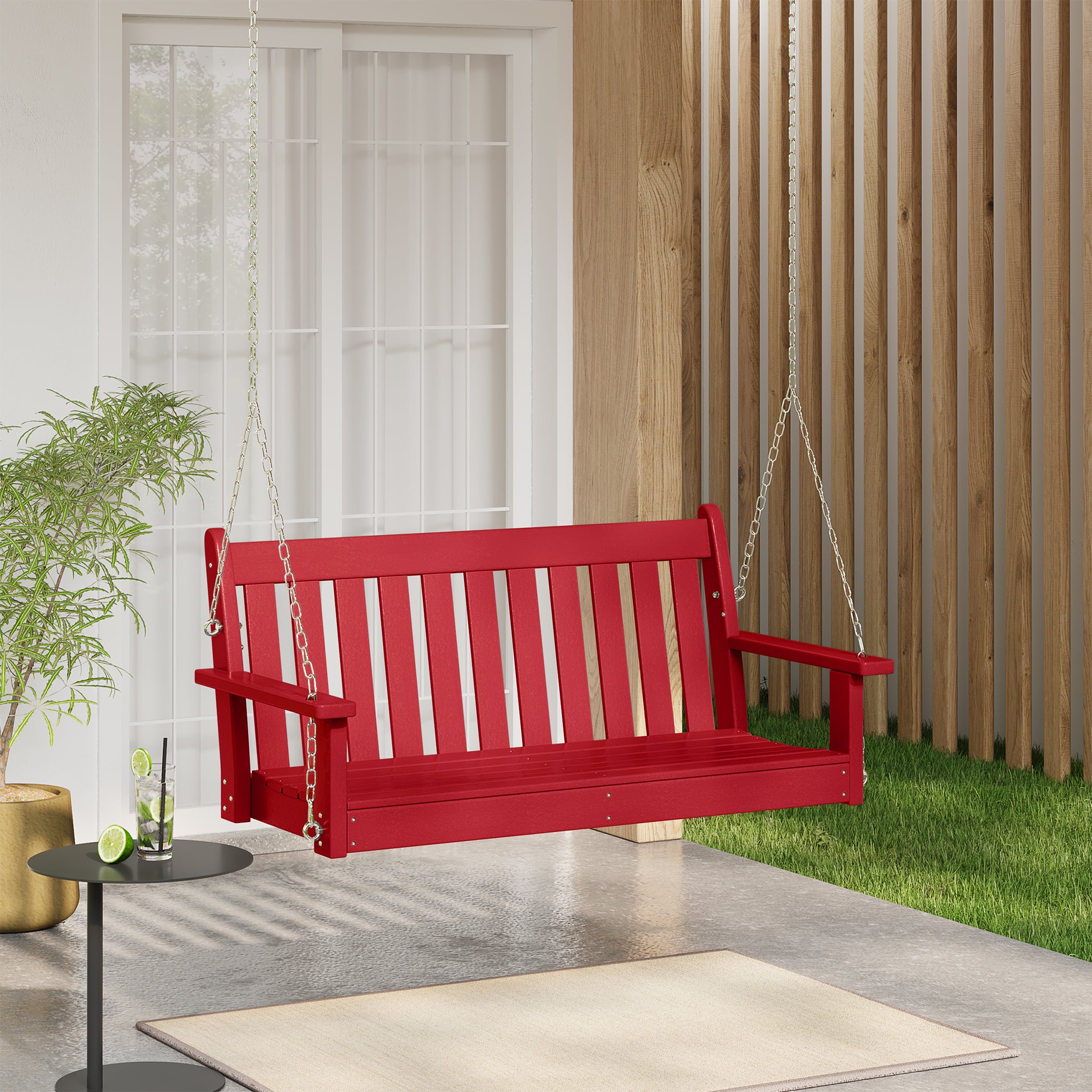 Paradise Outdoor Patio HDPE Hanging Front Porch Swing Bench