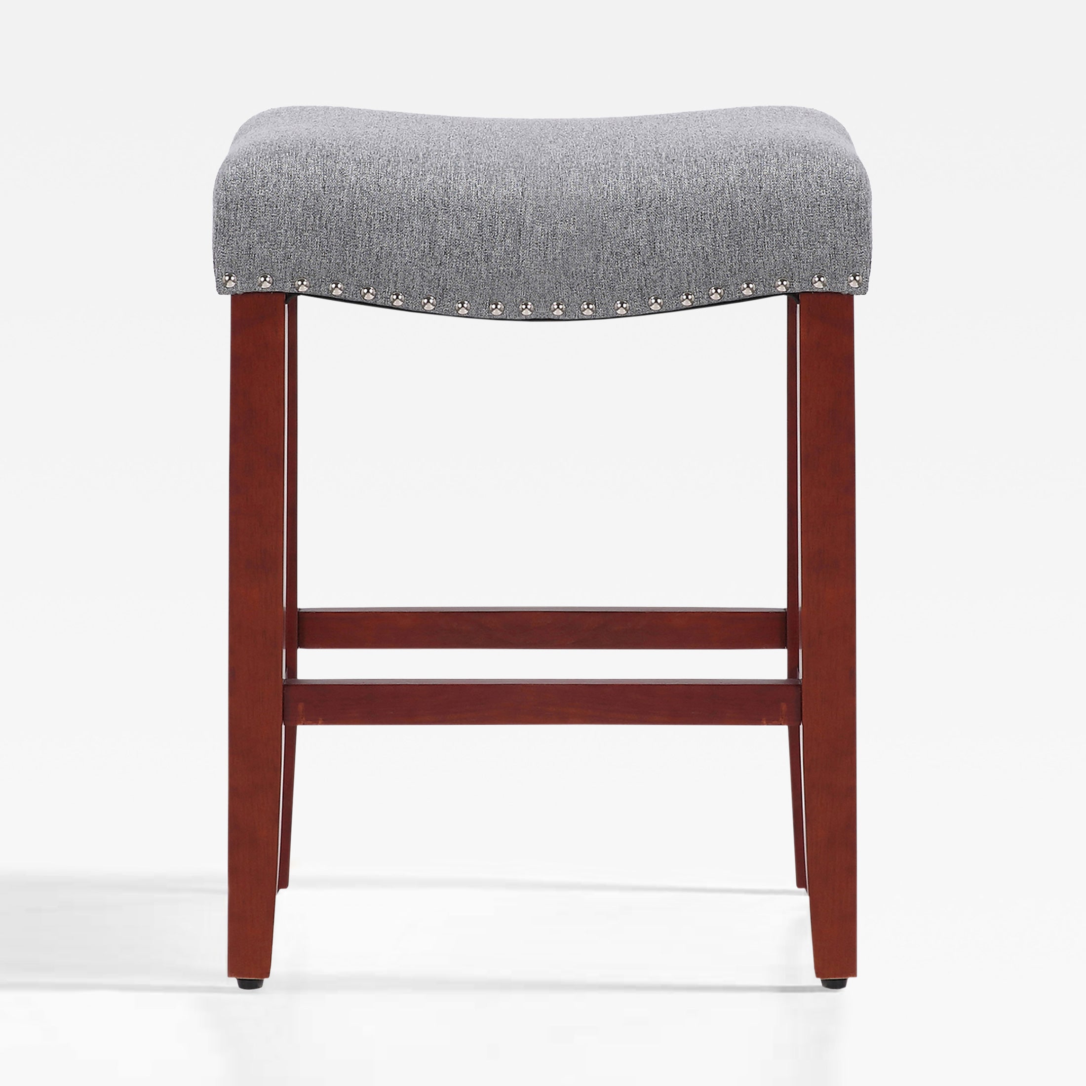 Bulmon 24" upholstered nail head bar counter stool with Cherry Red color legs