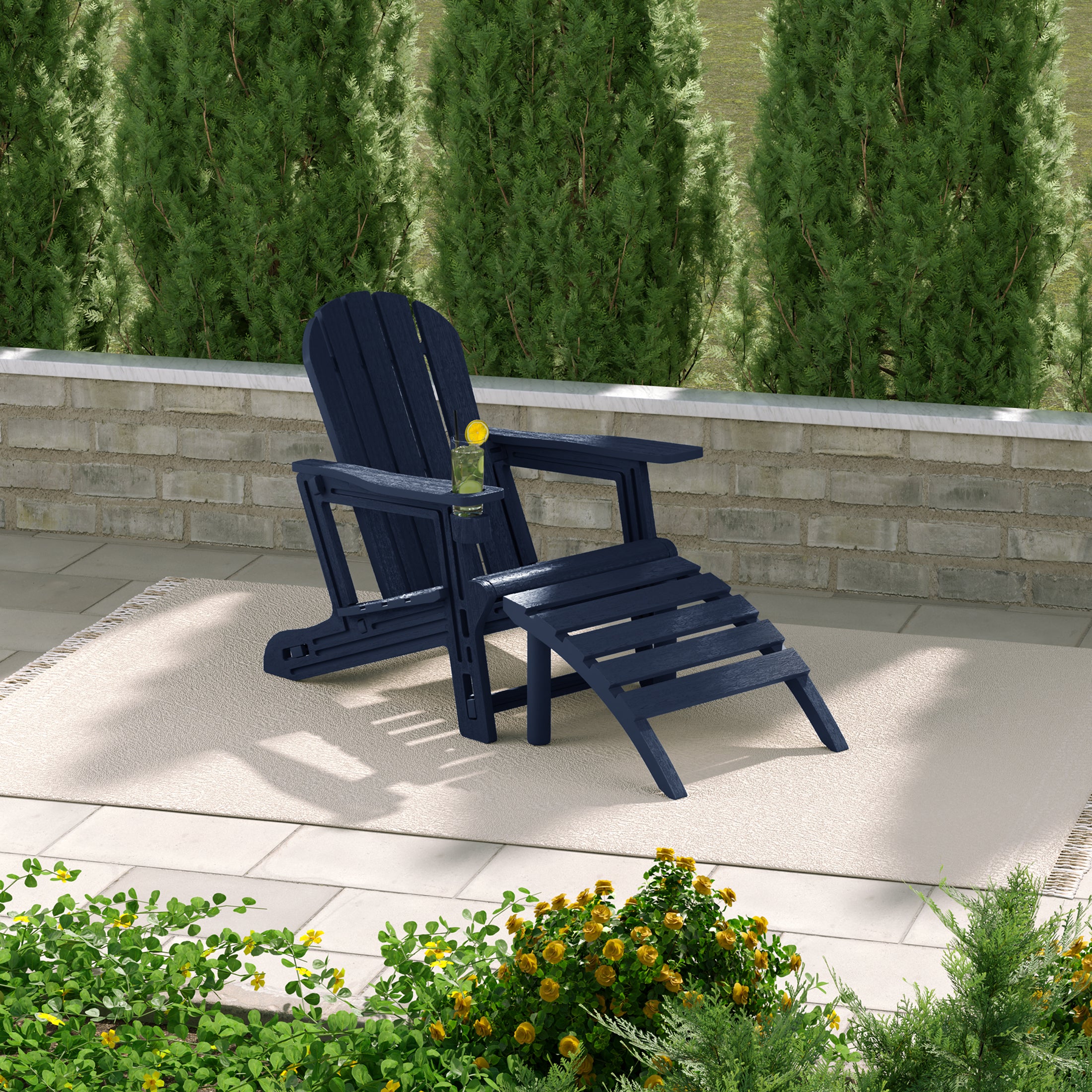 Cayman No-Tools Outdoor HDPE Patio Adirondack Chair with Patio Ottoman