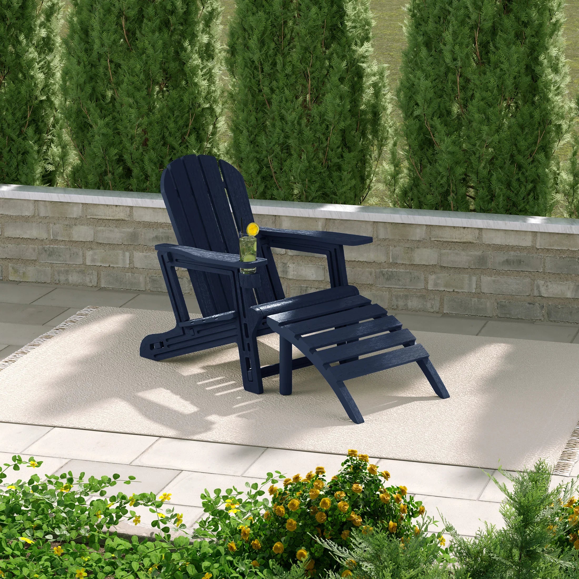 Cayman No-Tools Outdoor HDPE Patio Adirondack Chair with Patio Ottoman