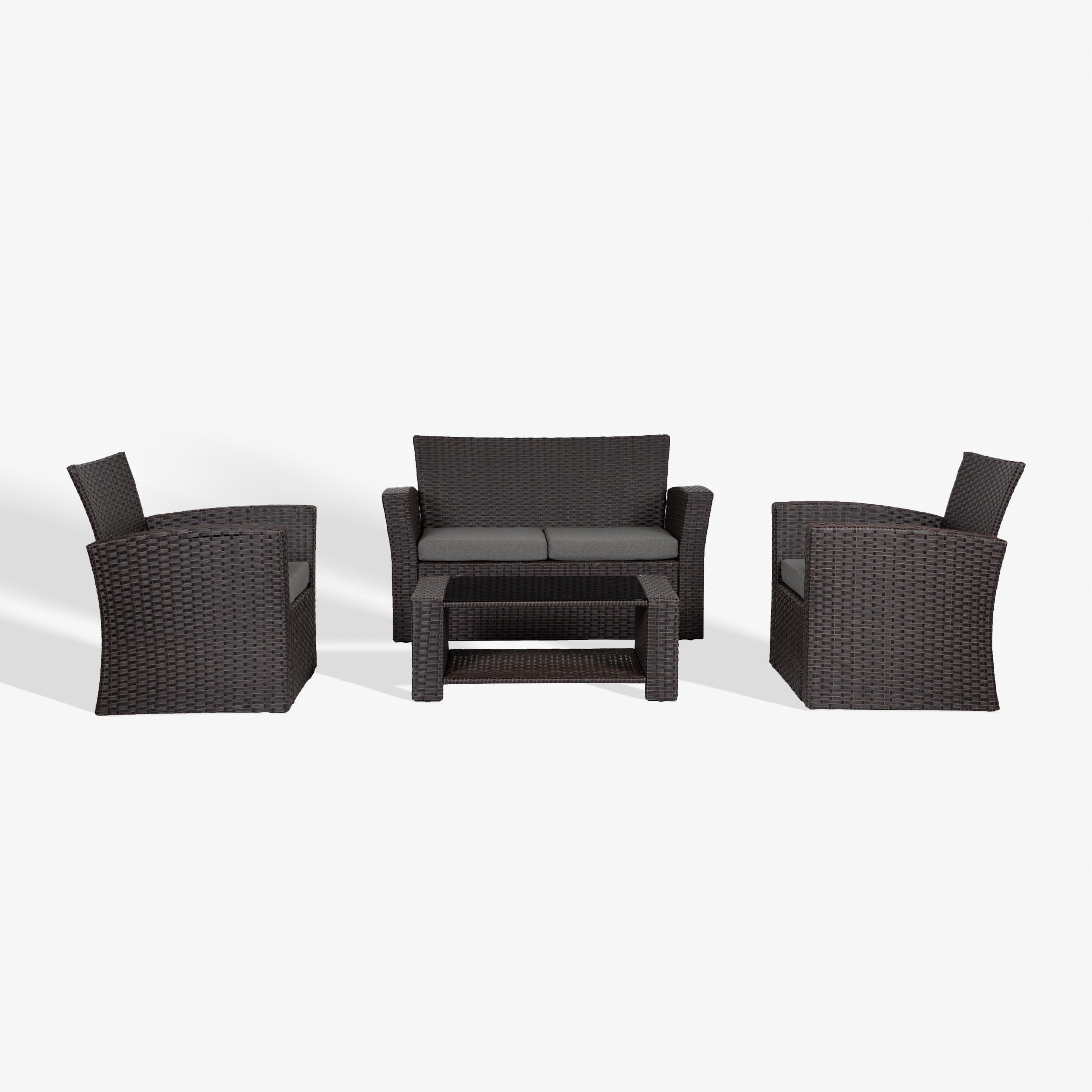 Wynston 4-Piece set Chocolate color base Outdoor / Patio Wicker Rattan Conversation Sofa set with cushions and a Coffee table ( 4 seater )